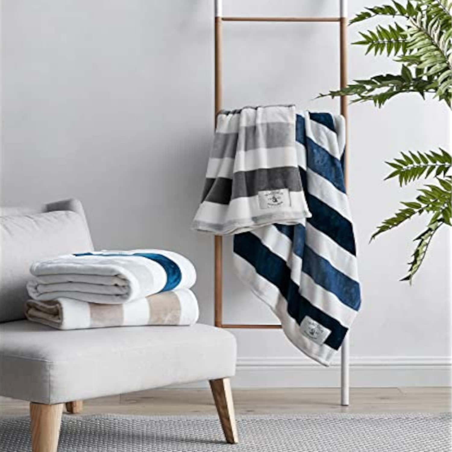 imageNautica  Throw Blanket Super Soft ampamp Cozy Fleece Bedding Dorm Room Essentials Awning Stripe Grey 50quot x 60quotAwning Stripe GreyWhite