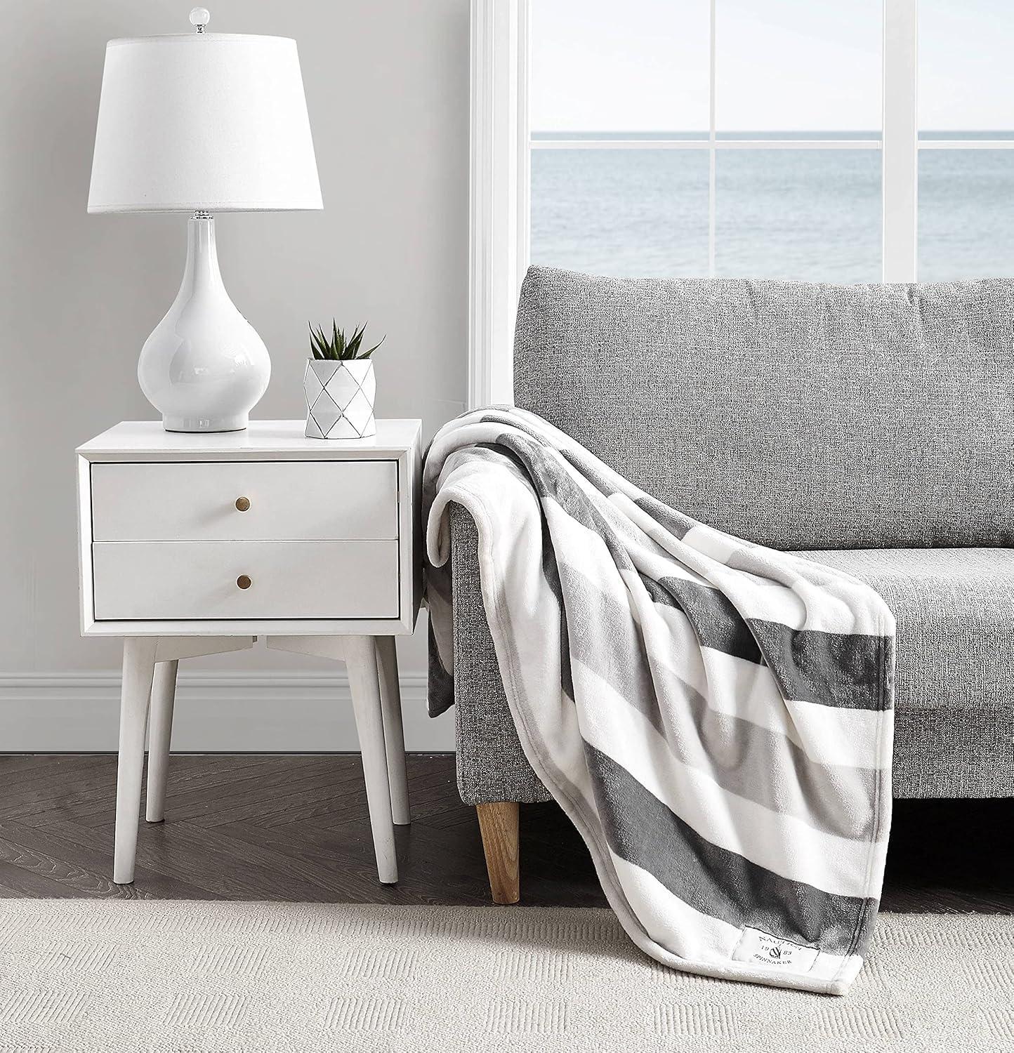 imageNautica  Throw Blanket Super Soft ampamp Cozy Fleece Bedding Dorm Room Essentials Awning Stripe Grey 50quot x 60quotAwning Stripe GreyWhite