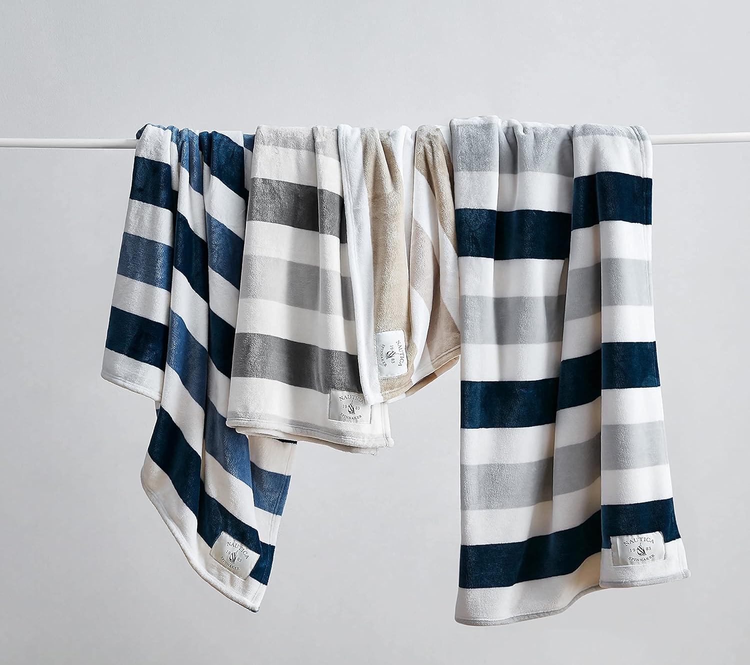 imageNautica  Throw Blanket Super Soft ampamp Cozy Fleece Bedding Dorm Room Essentials Awning Stripe Grey 50quot x 60quotAwning Stripe NavyWhite
