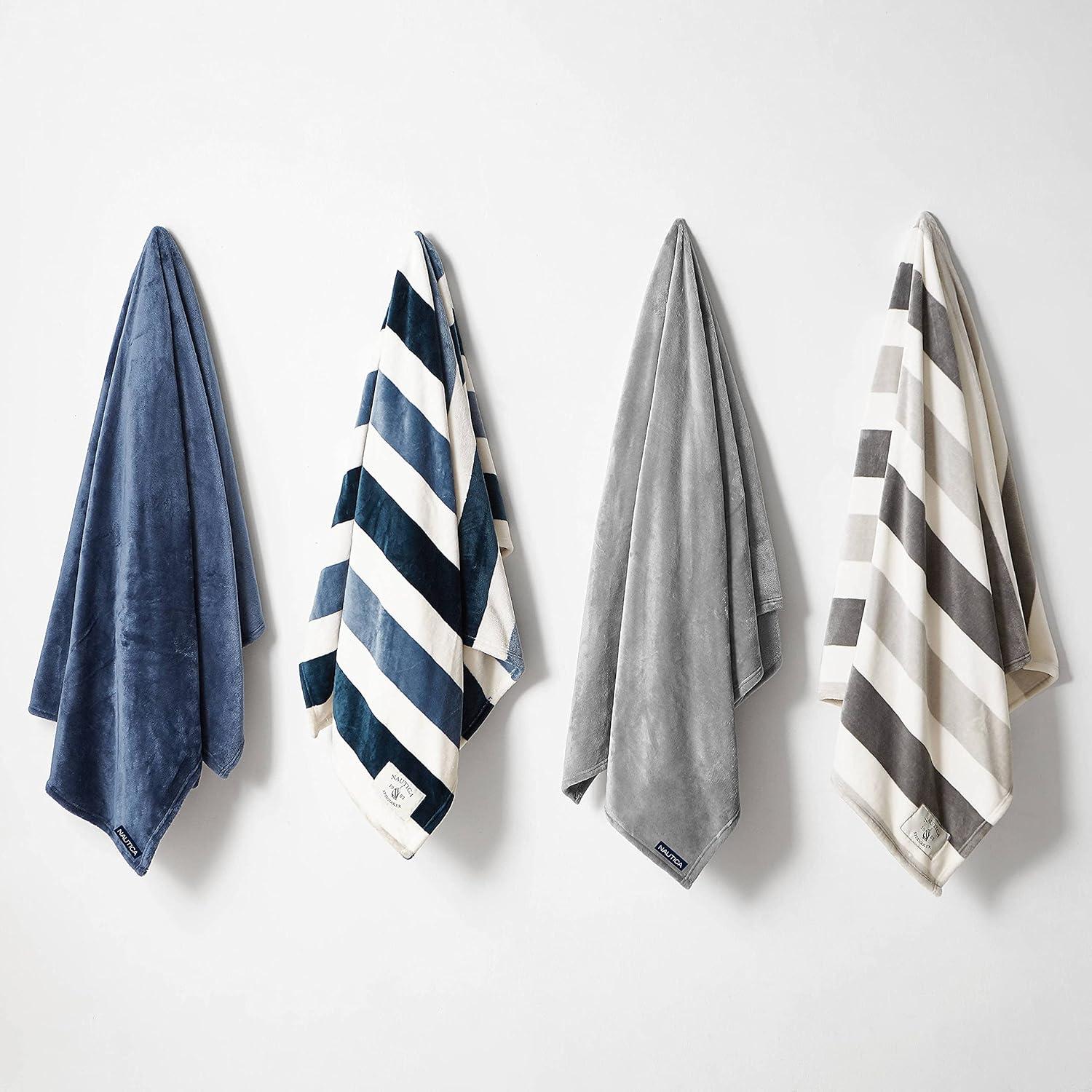 imageNautica  Throw Blanket Super Soft ampamp Cozy Fleece Bedding Dorm Room Essentials Awning Stripe Grey 50quot x 60quotAwning Stripe NavyWhite