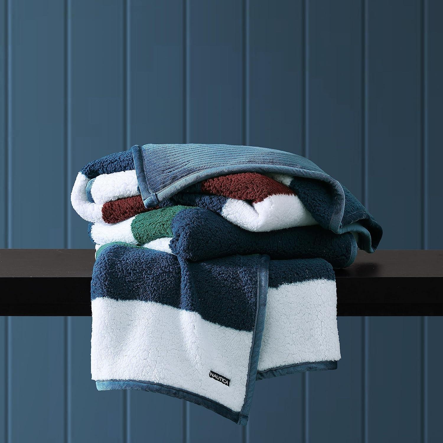 imageNautica  Throw Blanket Ultra Soft Plush Sherpa Bedding Warm ampamp Cozy Home Decor for Bed or Couch Dorm Room Essentials Saltmarsh Grey 50quot x 60quotWilton NavyGreen