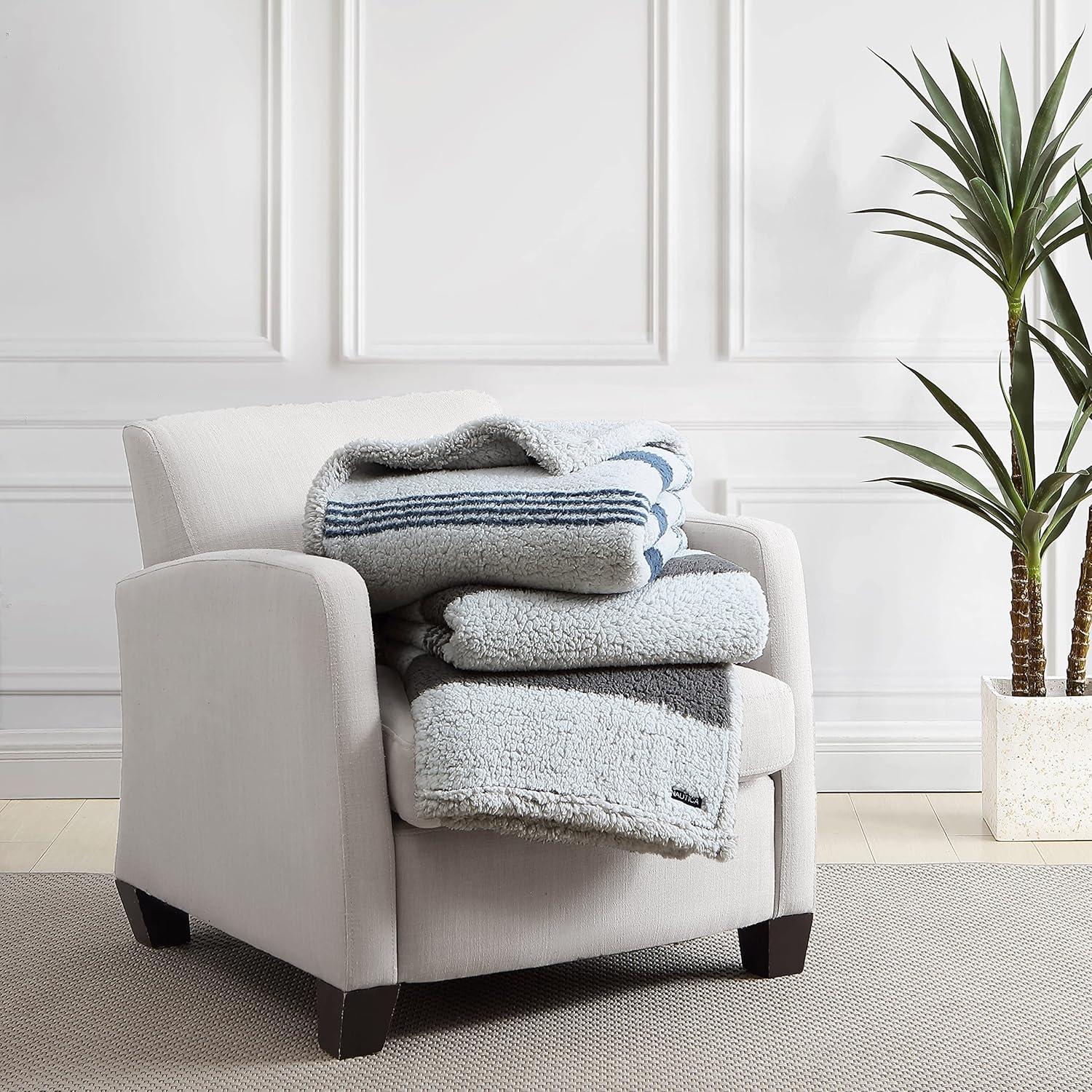 imageNautica  Throw Blanket Ultra Soft Plush Sherpa Bedding Warm ampamp Cozy Home Decor for Bed or Couch Dorm Room Essentials Saltmarsh Grey 50quot x 60quotSaltmarsh Grey