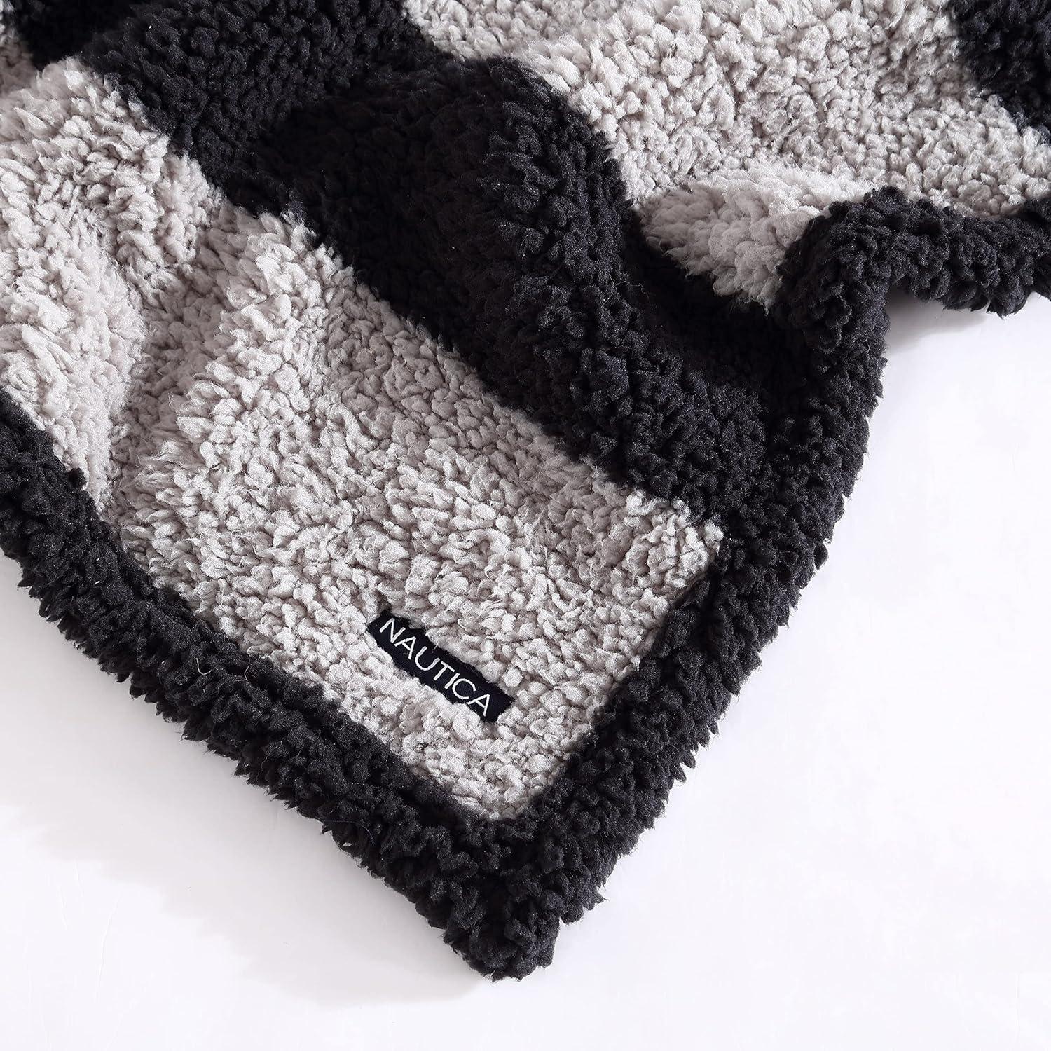 imageNautica  Throw Blanket Ultra Soft Plush Sherpa Bedding Warm ampamp Cozy Home Decor for Bed or Couch Dorm Room Essentials Saltmarsh Grey 50quot x 60quotLawndale BlackGrey