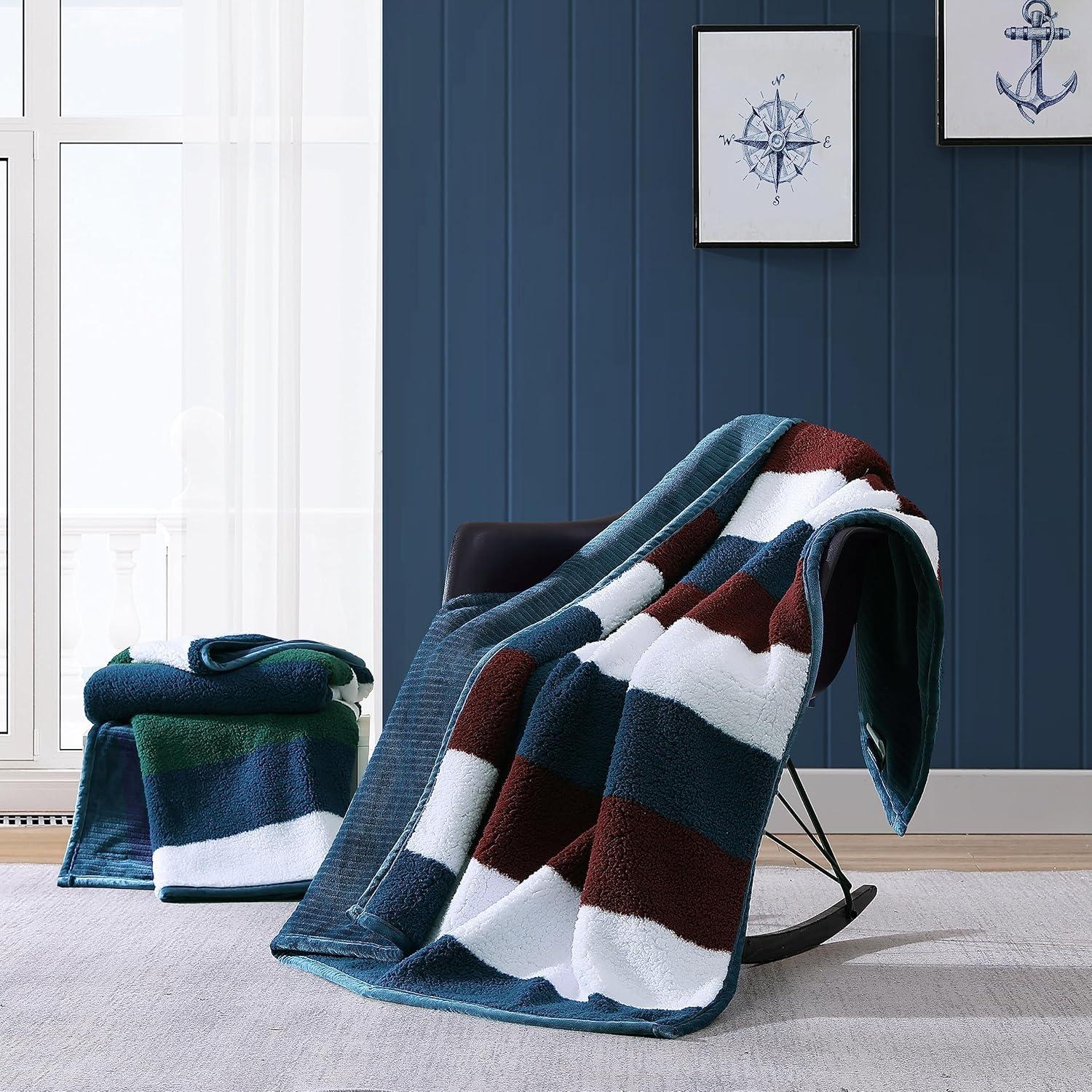 imageNautica  Throw Blanket Ultra Soft Plush Sherpa Bedding Warm ampamp Cozy Home Decor for Bed or Couch Dorm Room Essentials Saltmarsh Grey 50quot x 60quotWilton Navy