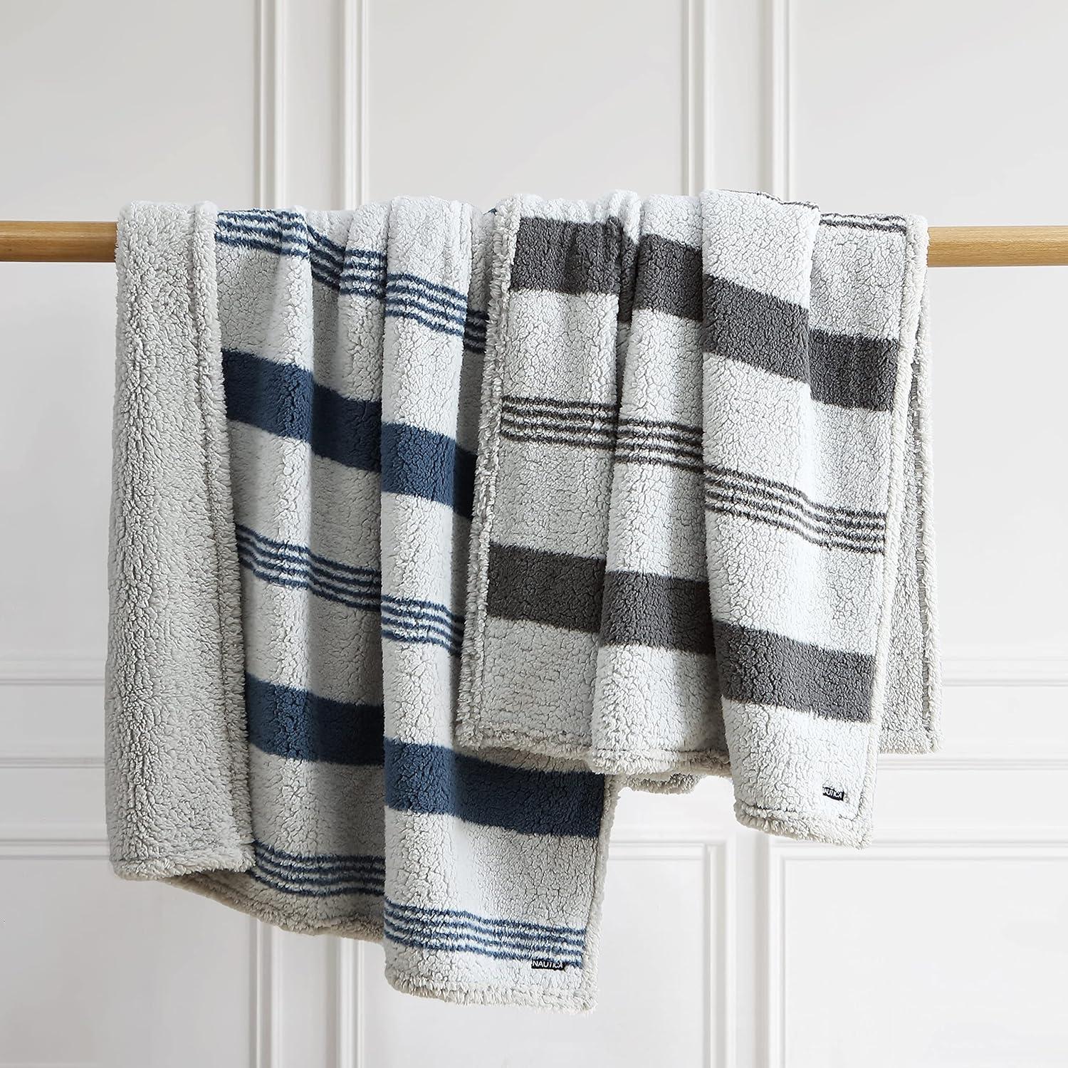 imageNautica  Throw Blanket Ultra Soft Plush Sherpa Bedding Warm ampamp Cozy Home Decor for Bed or Couch Dorm Room Essentials Saltmarsh Grey 50quot x 60quotSaltmarsh Grey