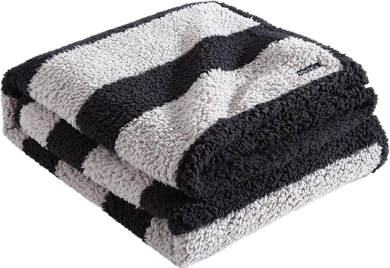 imageNautica  Throw Blanket Ultra Soft Plush Sherpa Bedding Warm ampamp Cozy Home Decor for Bed or Couch Dorm Room Essentials Saltmarsh Grey 50quot x 60quotLawndale BlackGrey