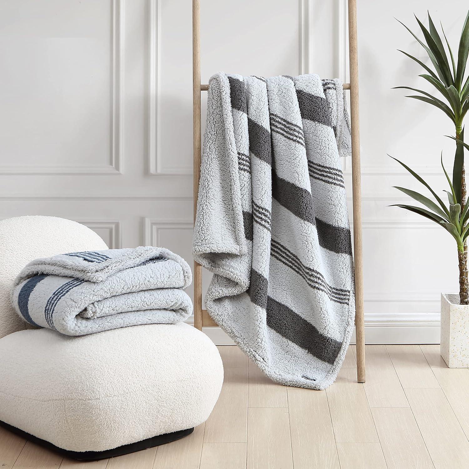 imageNautica  Throw Blanket Ultra Soft Plush Sherpa Bedding Warm ampamp Cozy Home Decor for Bed or Couch Dorm Room Essentials Saltmarsh Grey 50quot x 60quotSaltmarsh Grey