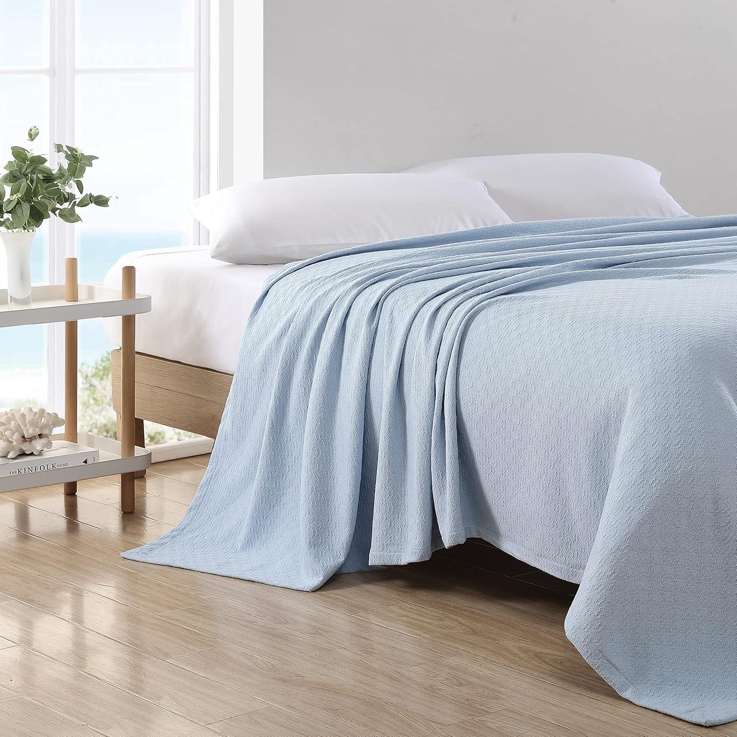 imageNautica  Twin Blanket Cotton Woven Bedding MediumWeight for All Seasons Ideal Dorm Essentials OekoTex Certified Ripple Cove GreenRipple Cove Blue