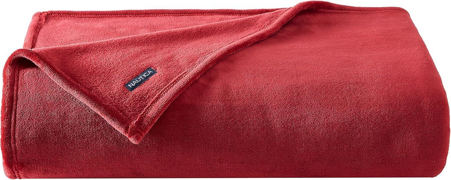 imageNautica  Twin Blanket Soft Plush Fleece Bedding Ideal for Bed or Couch Dorm Essentials OekoTex Certified Solid RedSolid Red