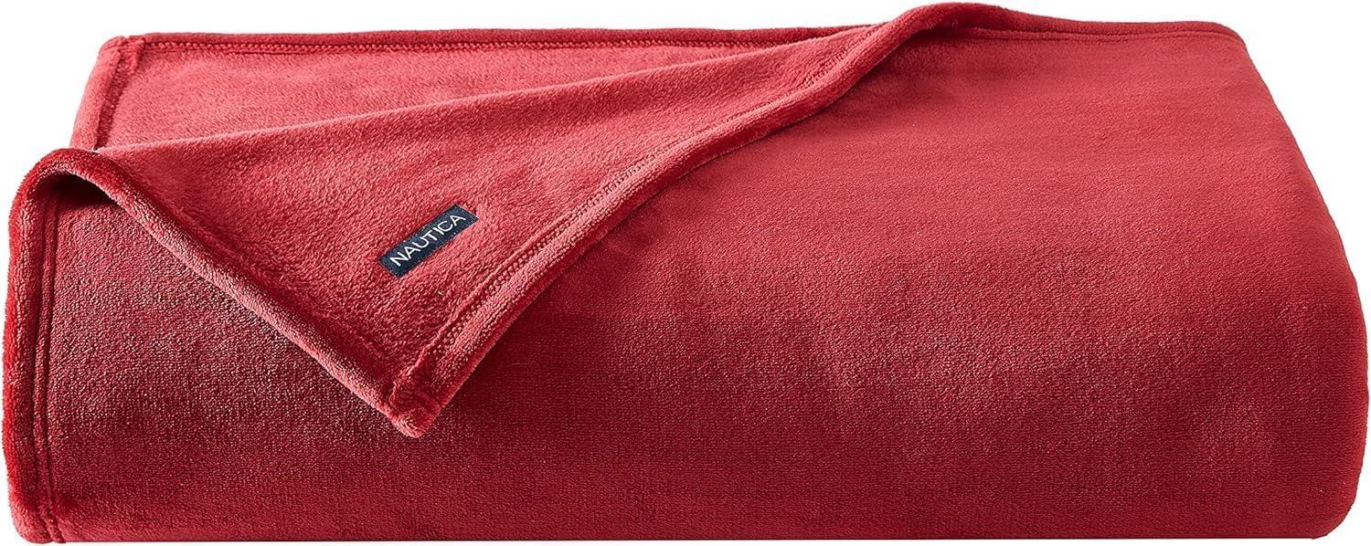 imageNautica  Twin Blanket Soft Plush Fleece Bedding Ideal for Bed or Couch Dorm Essentials OekoTex Certified Solid RedSolid Red