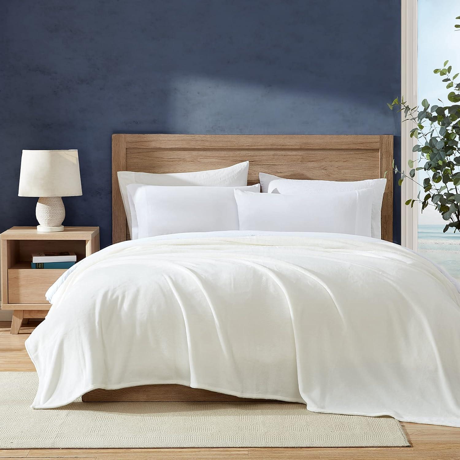 imageNautica  Twin Blanket Soft Plush Fleece Bedding Ideal for Bed or Couch Dorm Essentials OekoTex Certified Solid RedSolid White