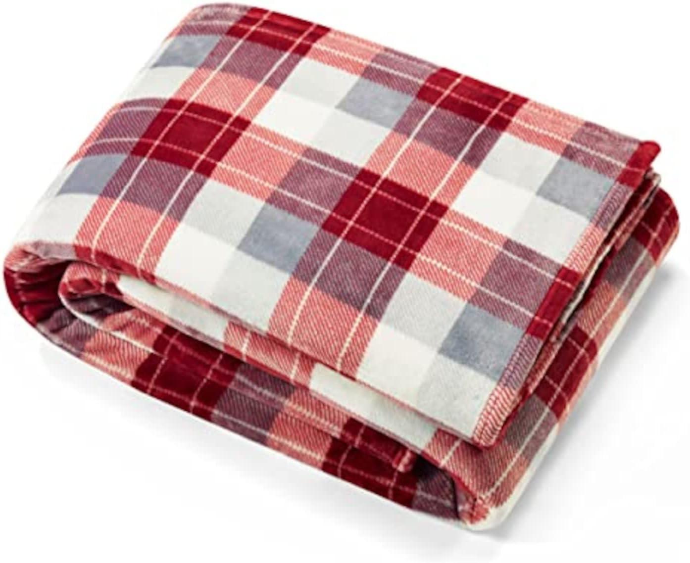 imageNautica  Twin Blanket Soft Plush Fleece Bedding Ideal for Bed or Couch Dorm Essentials OekoTex Certified Winter Tattersall RedBluff Plaid Red