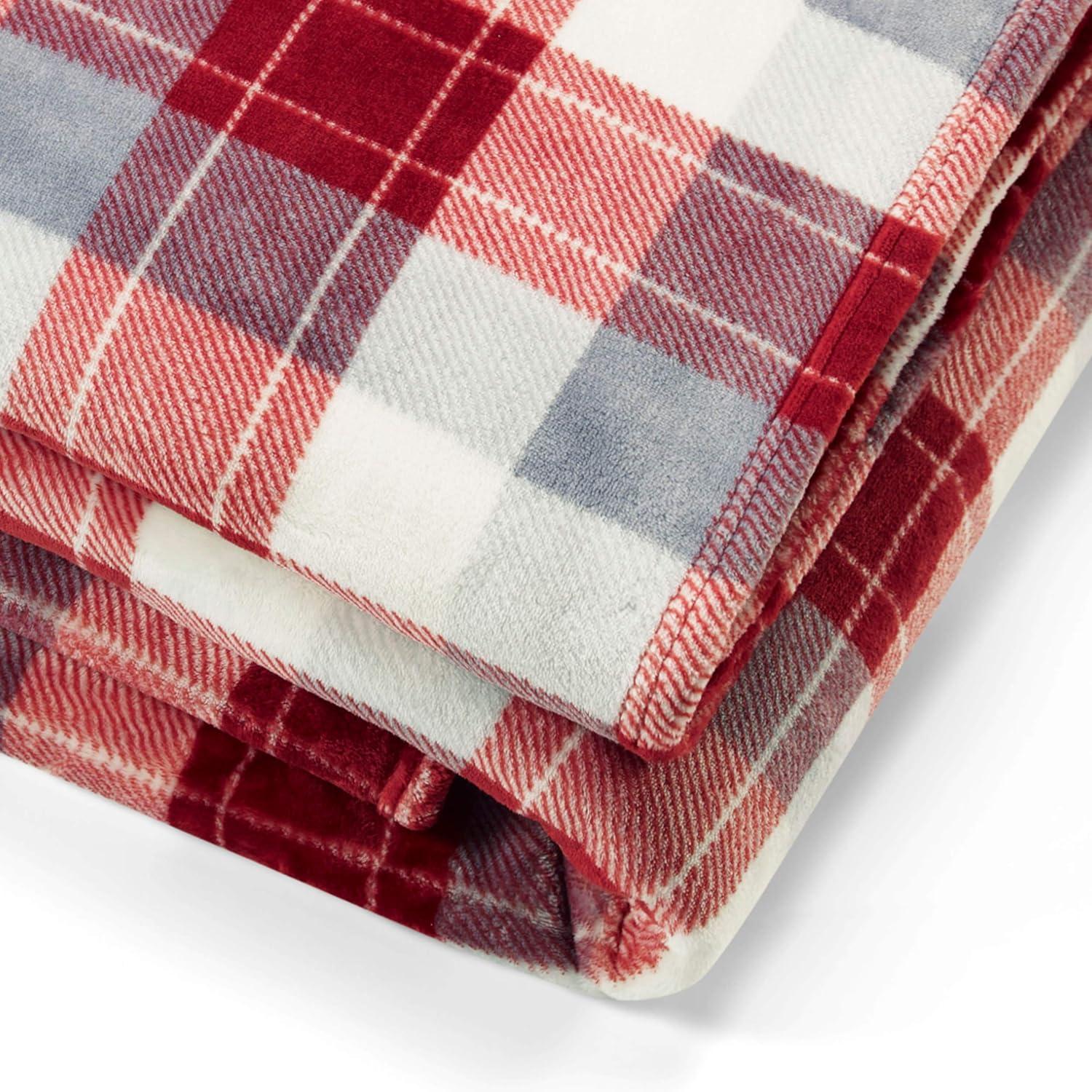 imageNautica  Twin Blanket Soft Plush Fleece Bedding Ideal for Bed or Couch Dorm Essentials OekoTex Certified Winter Tattersall RedBluff Plaid Red