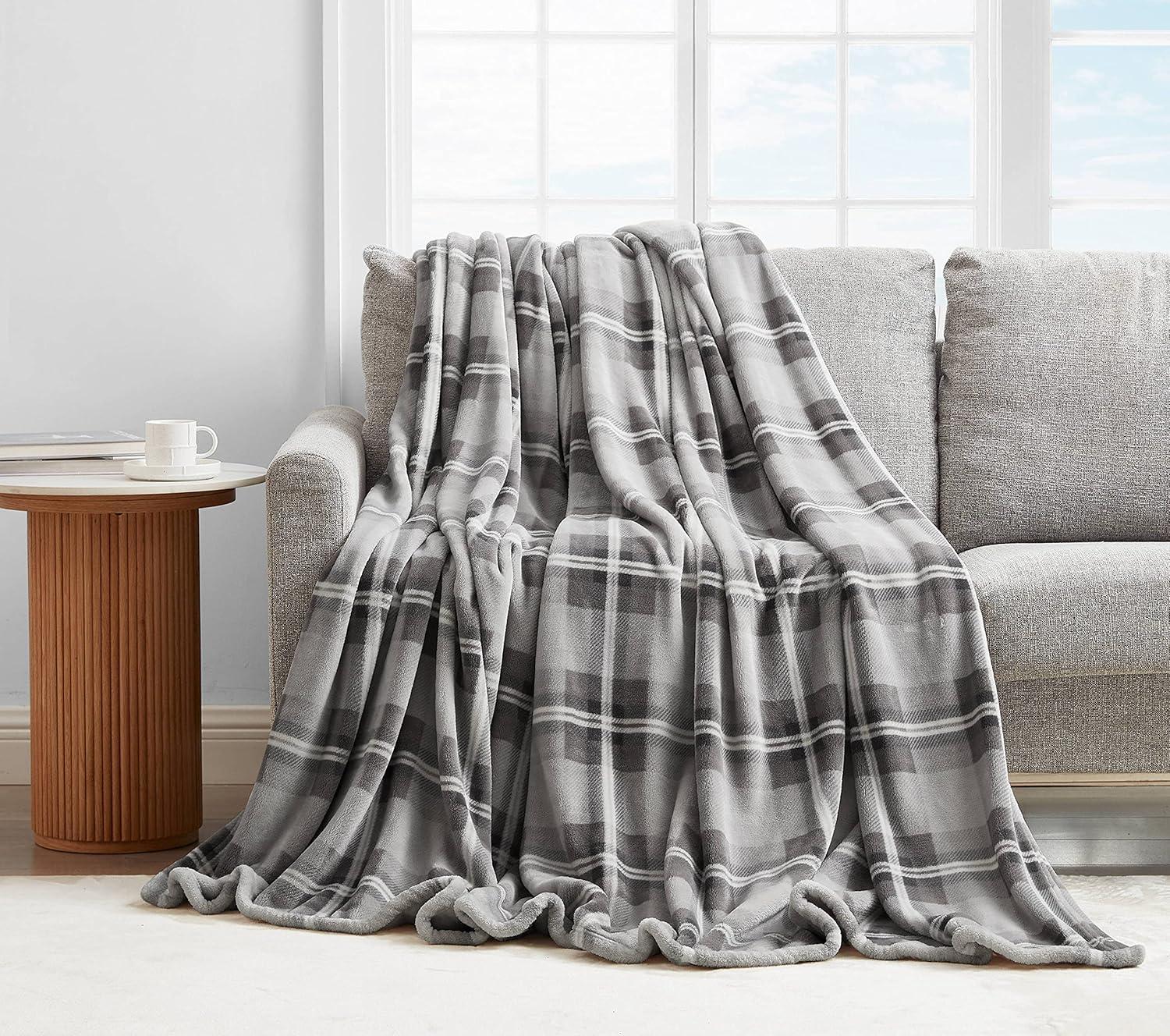 imageNautica  Twin Blanket Soft Plush Fleece Bedding Ideal for Bed or Couch Dorm Essentials OekoTex Certified Winter Tattersall RedLewes Grey