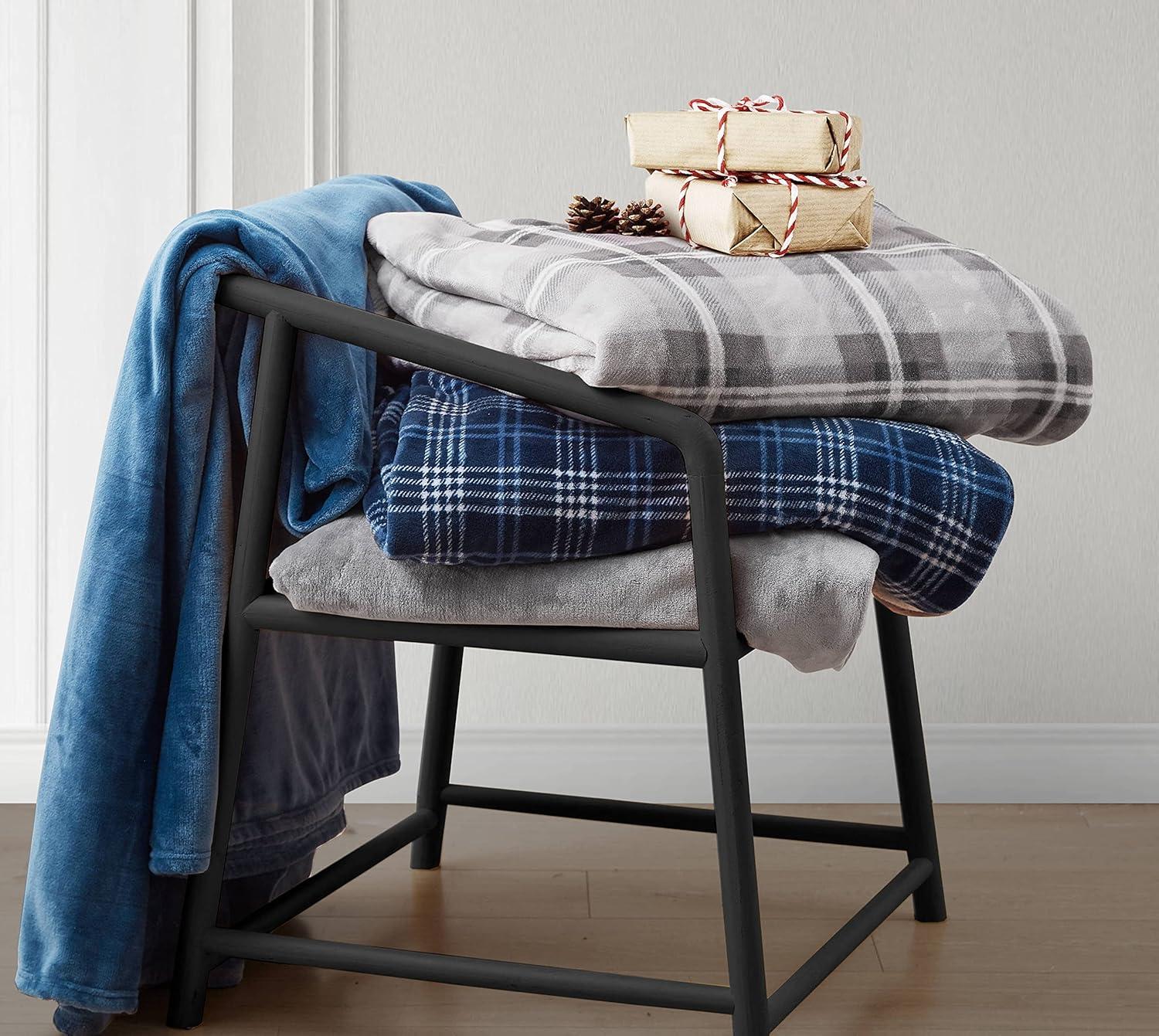 imageNautica  Twin Blanket Soft Plush Fleece Bedding Ideal for Bed or Couch Dorm Essentials OekoTex Certified Winter Tattersall RedLewes Grey