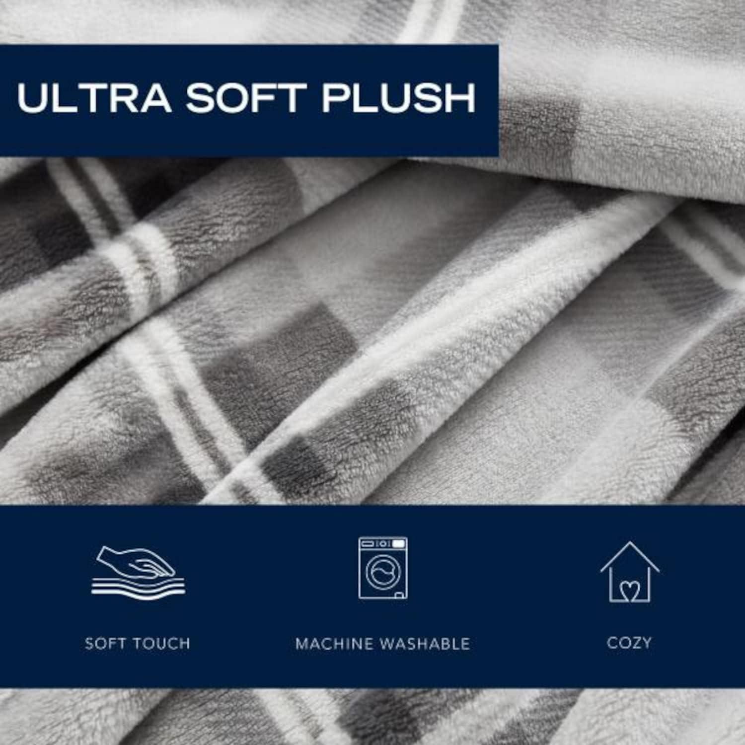 imageNautica  Twin Blanket Soft Plush Fleece Bedding Ideal for Bed or Couch Dorm Essentials OekoTex Certified Winter Tattersall RedLewes Grey