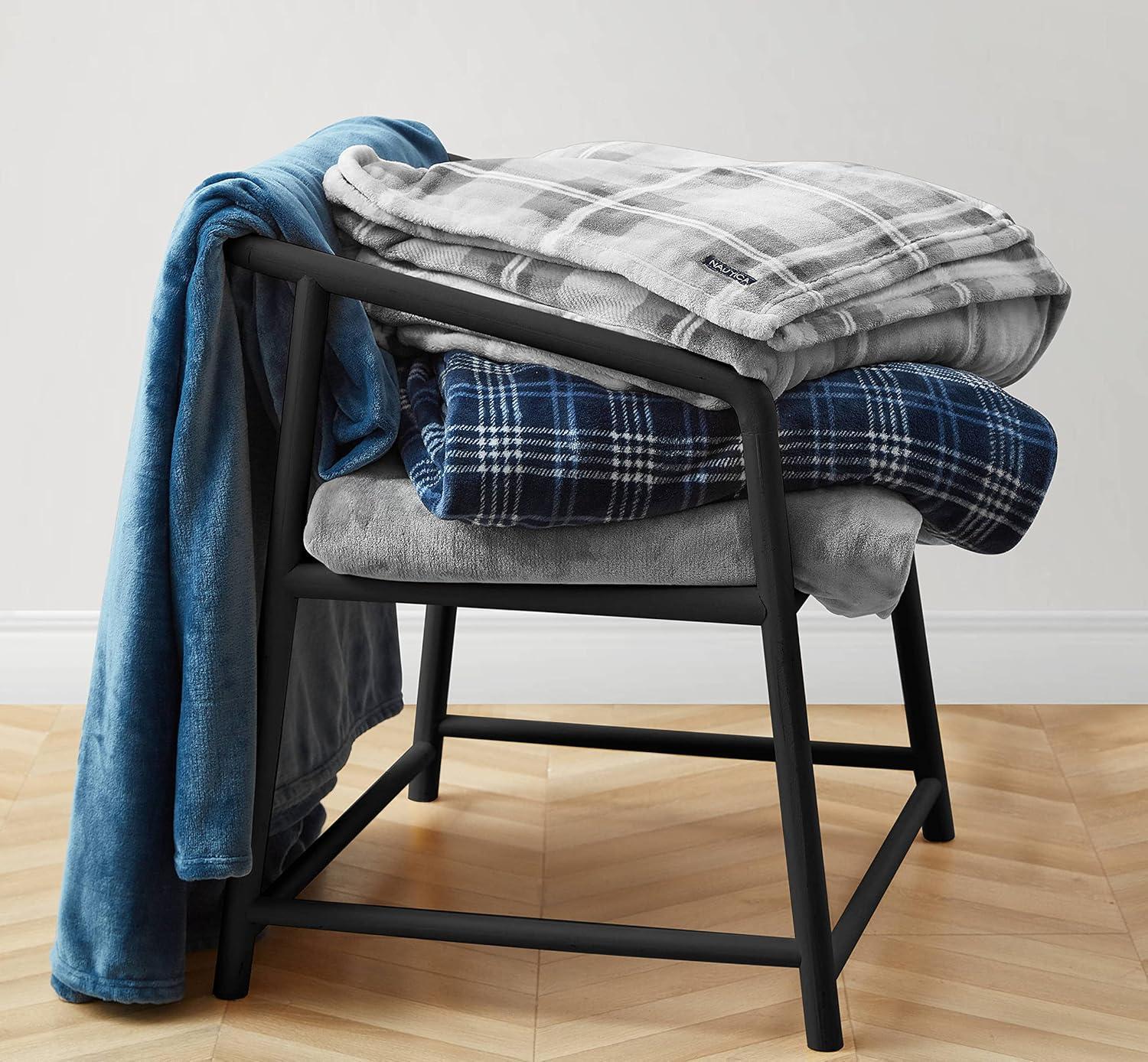 imageNautica  Twin Blanket Soft Plush Fleece Bedding Ideal for Bed or Couch Dorm Essentials OekoTex Certified Winter Tattersall RedLewes Grey