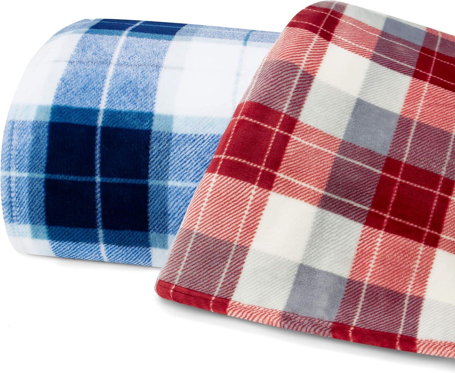 imageNautica  Twin Blanket Soft Plush Fleece Bedding Ideal for Bed or Couch Dorm Essentials OekoTex Certified Winter Tattersall RedNorthsail Plaid Blue