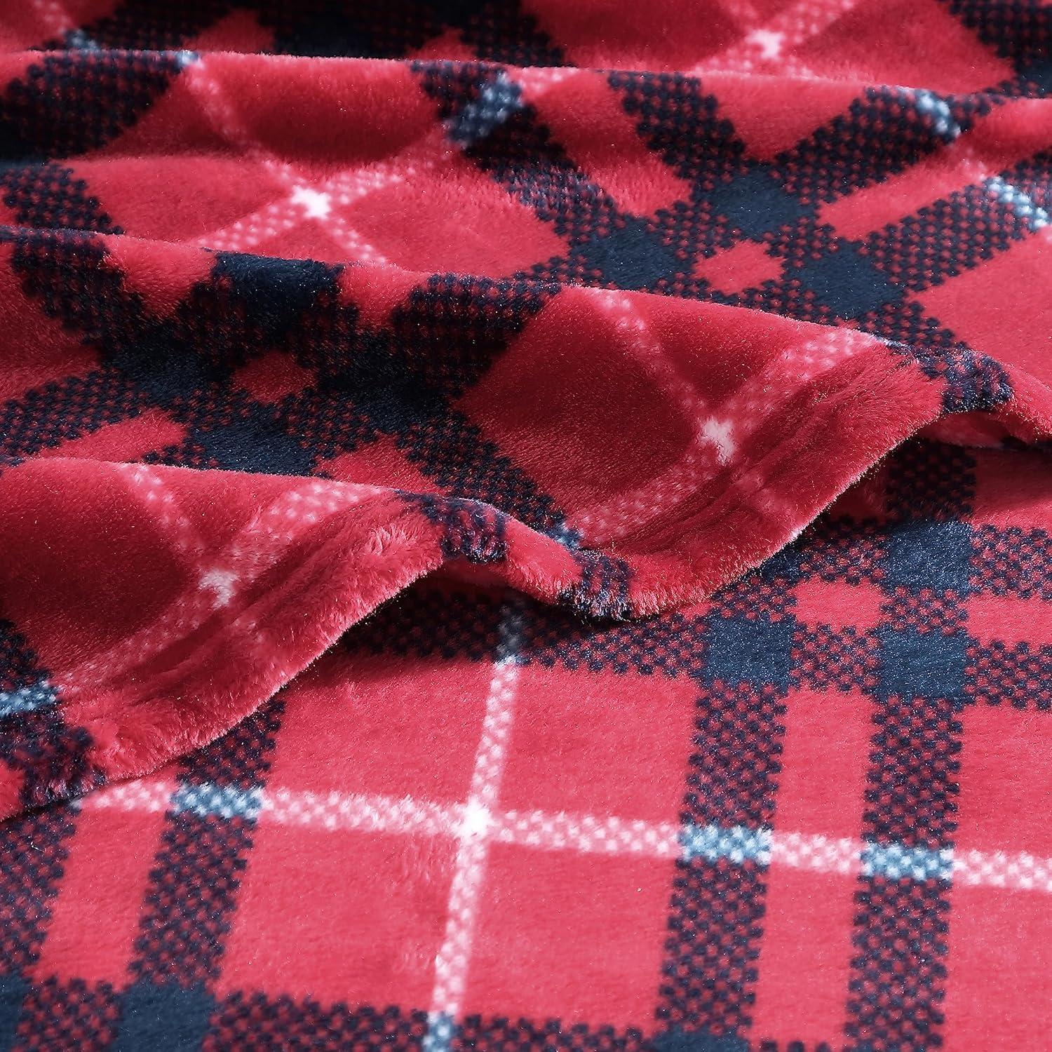 imageNautica  Twin Blanket Soft Plush Fleece Bedding Ideal for Bed or Couch Dorm Essentials OekoTex Certified Winter Tattersall RedWinter Tattersall Red