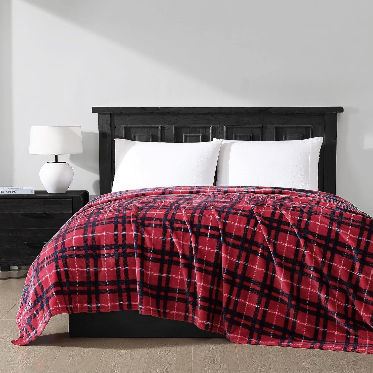 imageNautica  Twin Blanket Soft Plush Fleece Bedding Ideal for Bed or Couch Dorm Essentials OekoTex Certified Winter Tattersall RedWinter Tattersall Red