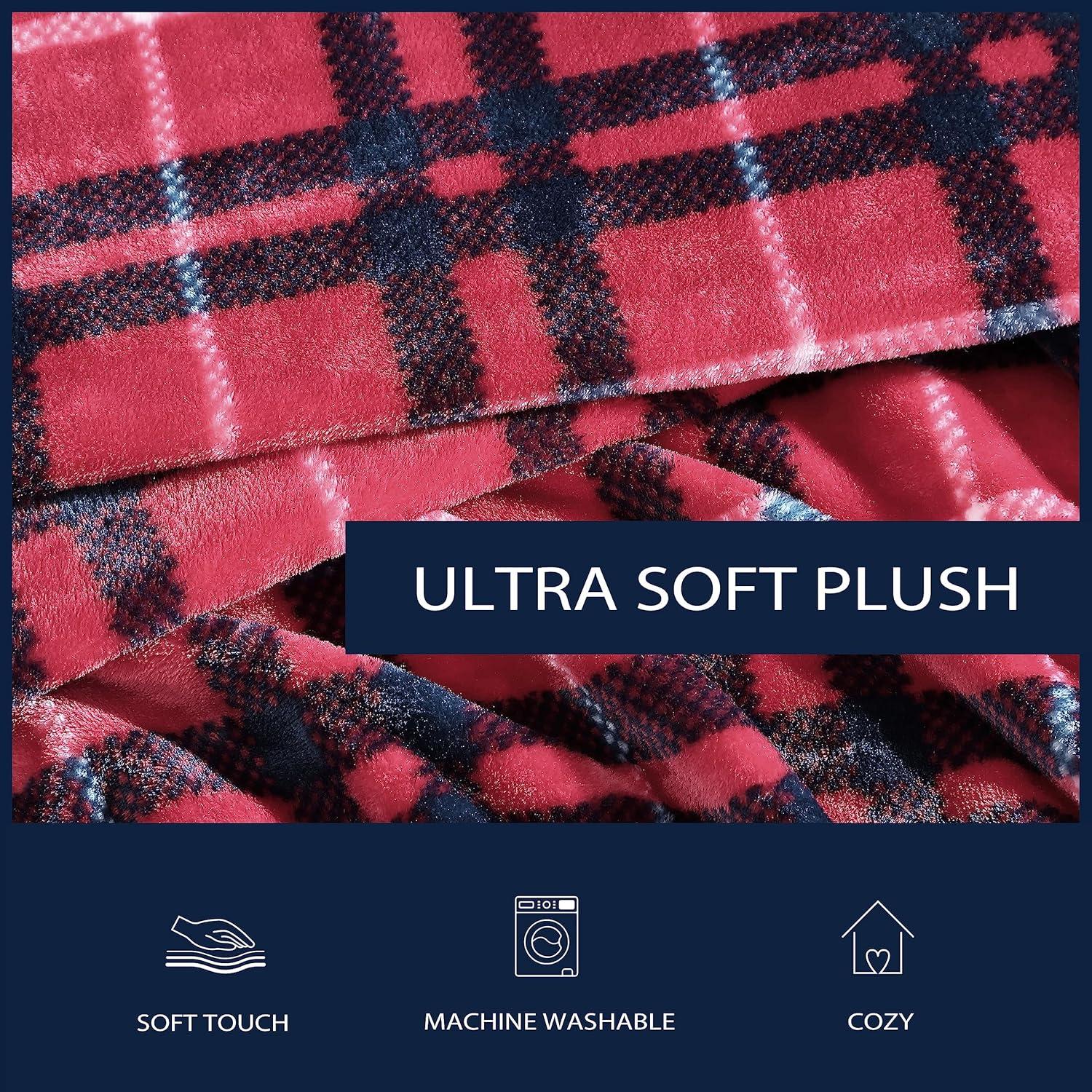 imageNautica  Twin Blanket Soft Plush Fleece Bedding Ideal for Bed or Couch Dorm Essentials OekoTex Certified Winter Tattersall RedWinter Tattersall Red
