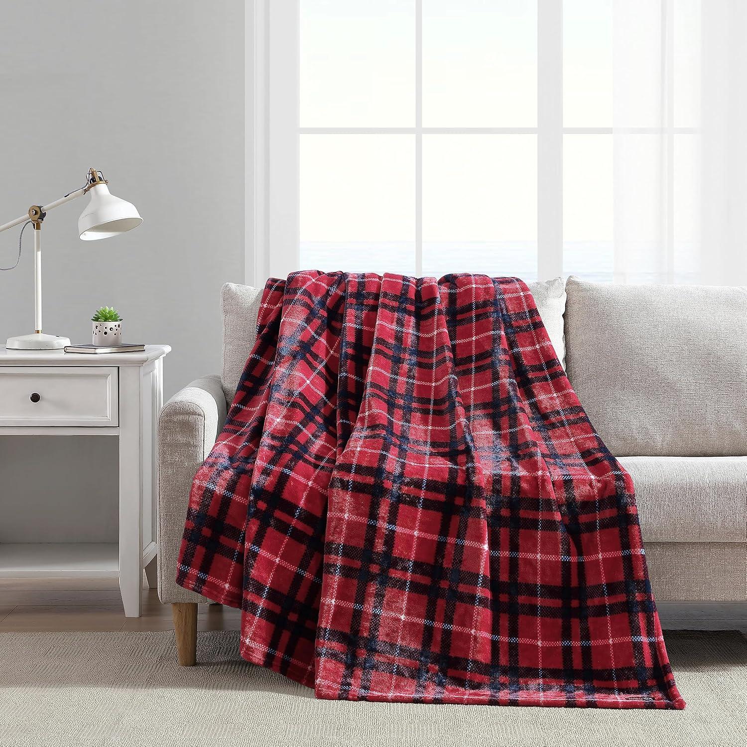 imageNautica  Twin Blanket Soft Plush Fleece Bedding Ideal for Bed or Couch Dorm Essentials OekoTex Certified Winter Tattersall RedWinter Tattersall Red