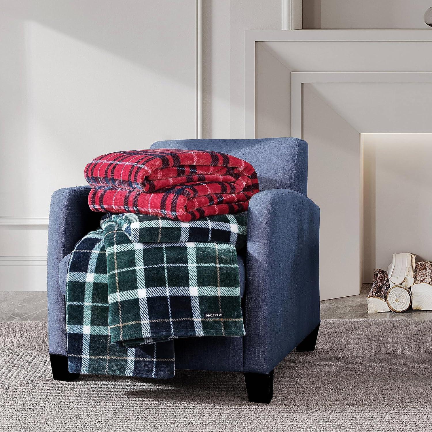 imageNautica  Twin Blanket Soft Plush Fleece Bedding Ideal for Bed or Couch Dorm Essentials OekoTex Certified Winter Tattersall RedWinter Tattersall Red