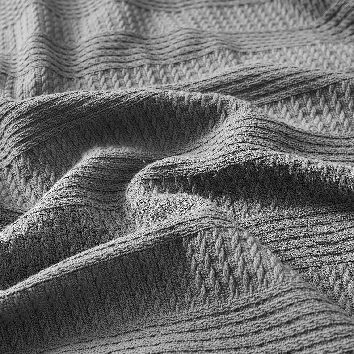 imageNautica  Twin Blanket Woven Textured Cotton Bedding Ideal for Bed or Couch Dorm Essentials OekoTex Certified Rope Stripe WhiteGrey