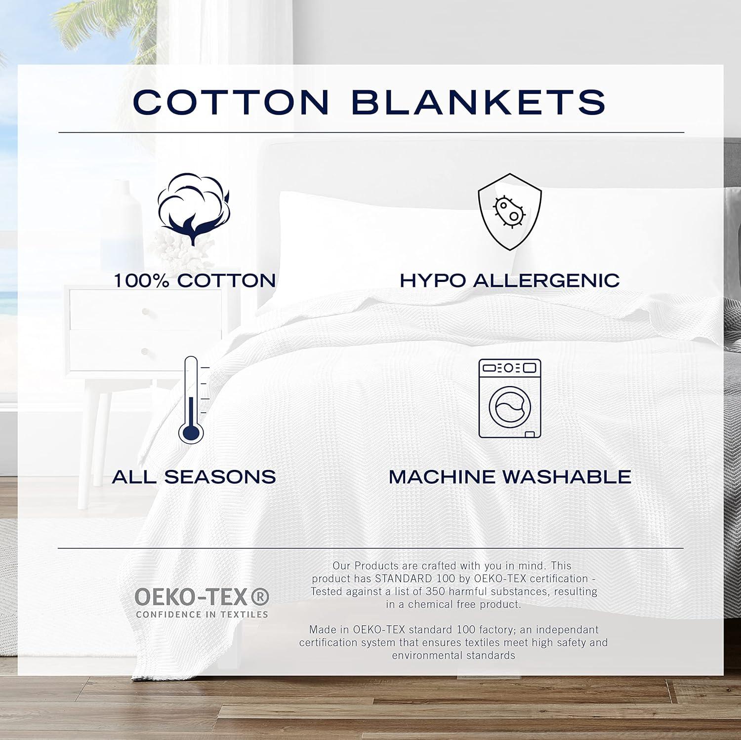 imageNautica  Twin Blanket Woven Textured Cotton Bedding Ideal for Bed or Couch Dorm Essentials OekoTex Certified Rope Stripe WhiteGrey