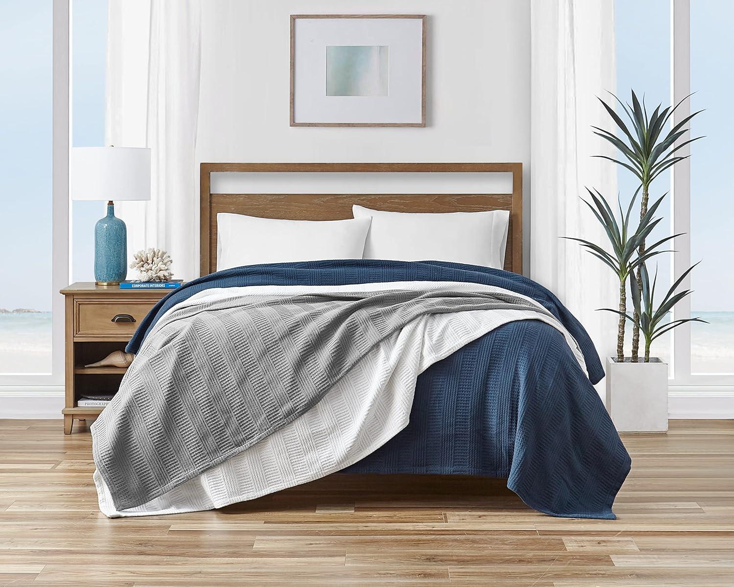 imageNautica  Twin Blanket Woven Textured Cotton Bedding Ideal for Bed or Couch Dorm Essentials OekoTex Certified Rope Stripe WhiteGrey