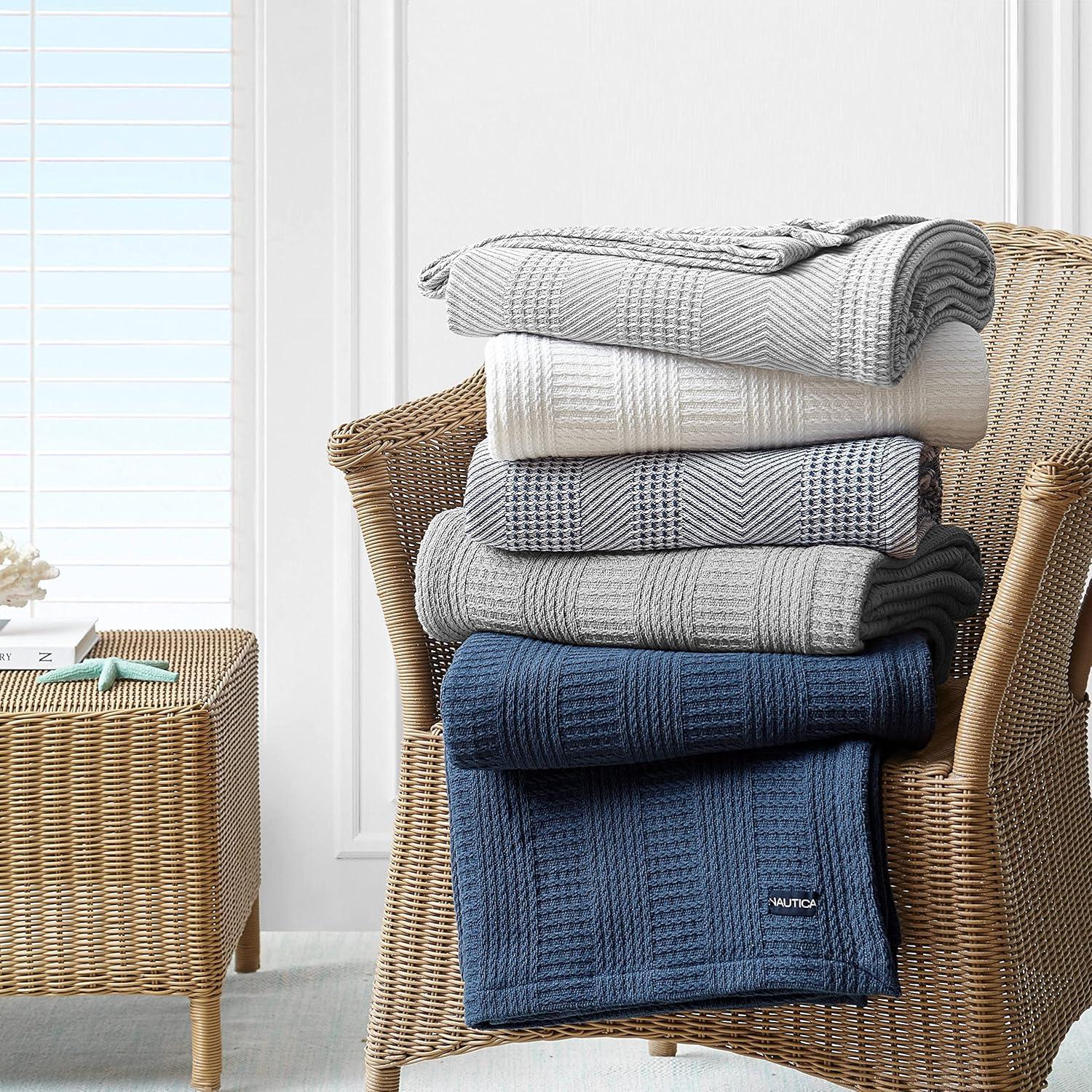 imageNautica  Twin Blanket Woven Textured Cotton Bedding Ideal for Bed or Couch Dorm Essentials OekoTex Certified Rope Stripe WhiteGrey