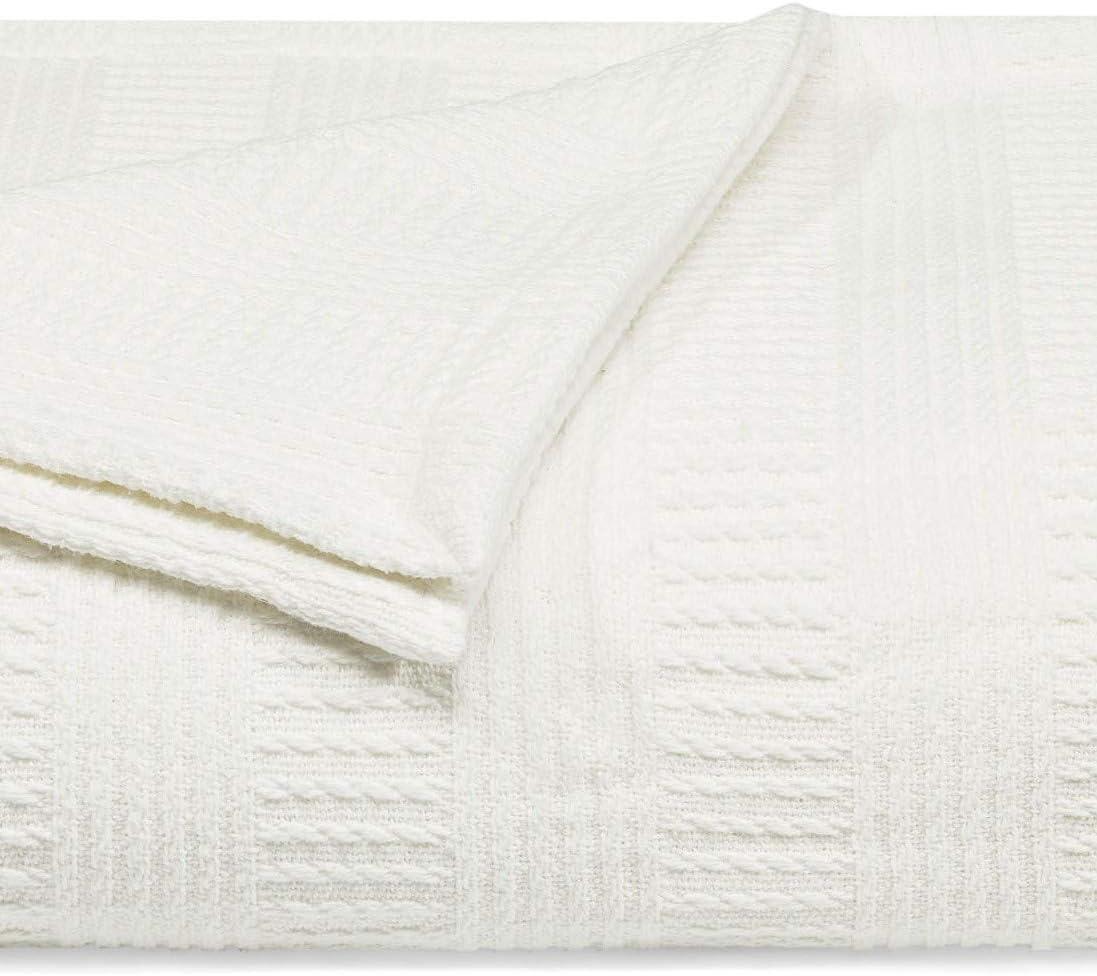 imageNautica  Twin Blanket Woven Textured Cotton Bedding Ideal for Bed or Couch Dorm Essentials OekoTex Certified Rope Stripe WhiteWhite