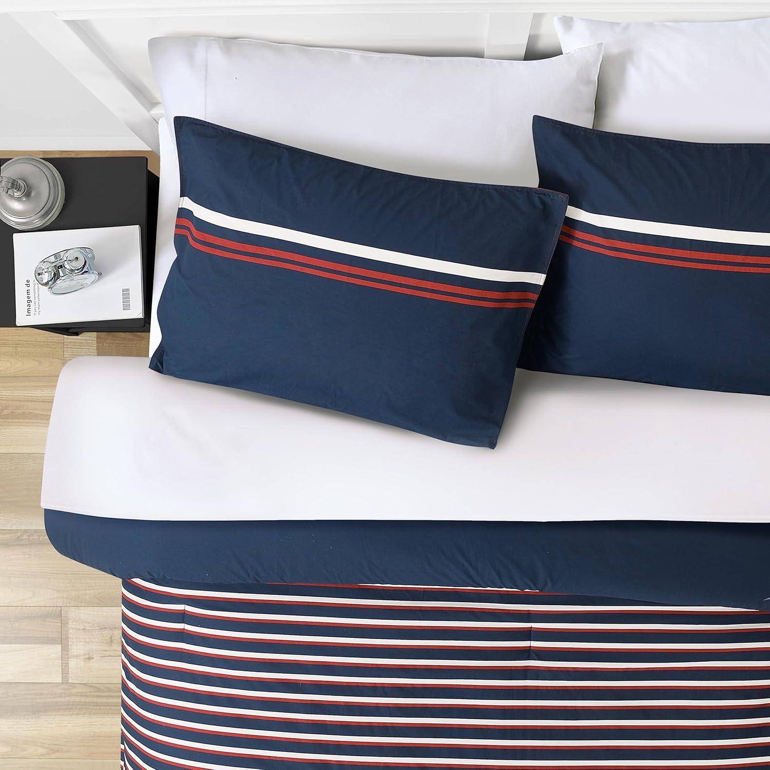 imageNautica  Twin Comforter Set Cotton Reversible Bedding with Matching Sham Medium Weight for Year Round Use OekoTex Certified Dorm Essentials Mineola NavyMineola Navy