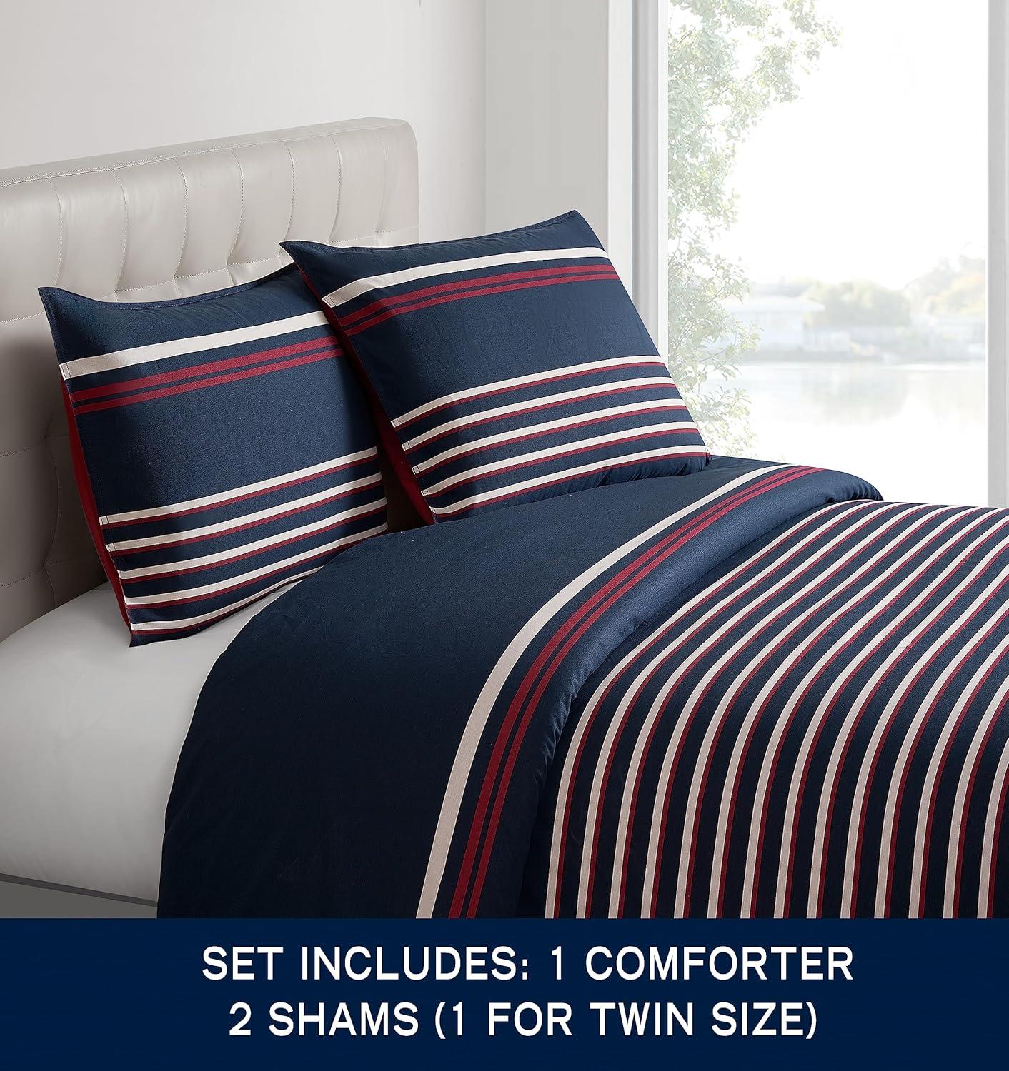 imageNautica  Twin Comforter Set Cotton Reversible Bedding with Matching Sham Medium Weight for Year Round Use OekoTex Certified Dorm Essentials Mineola NavyMineola Navy