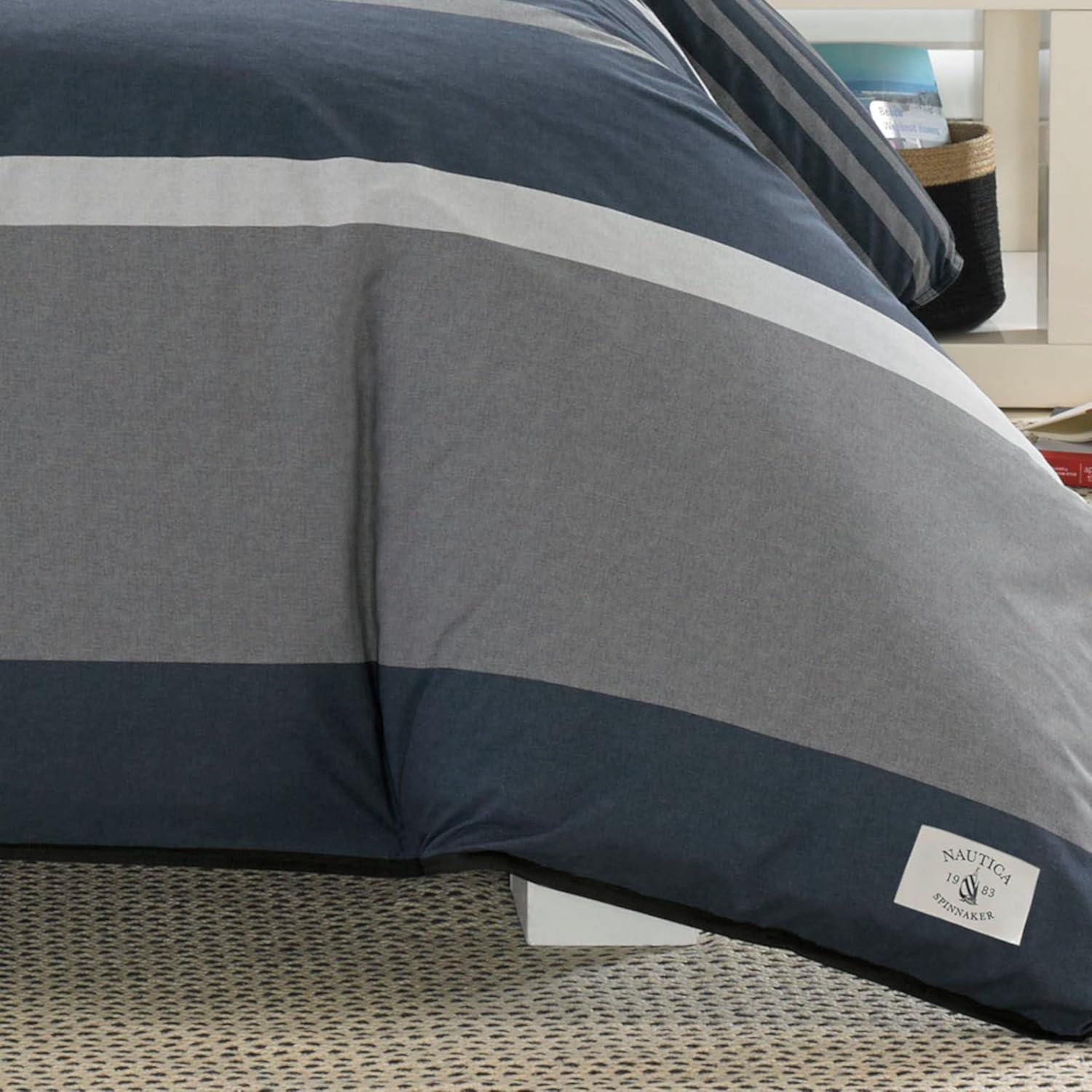 imageNautica  Twin Comforter Set Reversible Cotton Bedding with Matching Sham Medium Weight for Year Round Use Dorm Essentials OekoTex Certified Rendon CharcoalTwin
