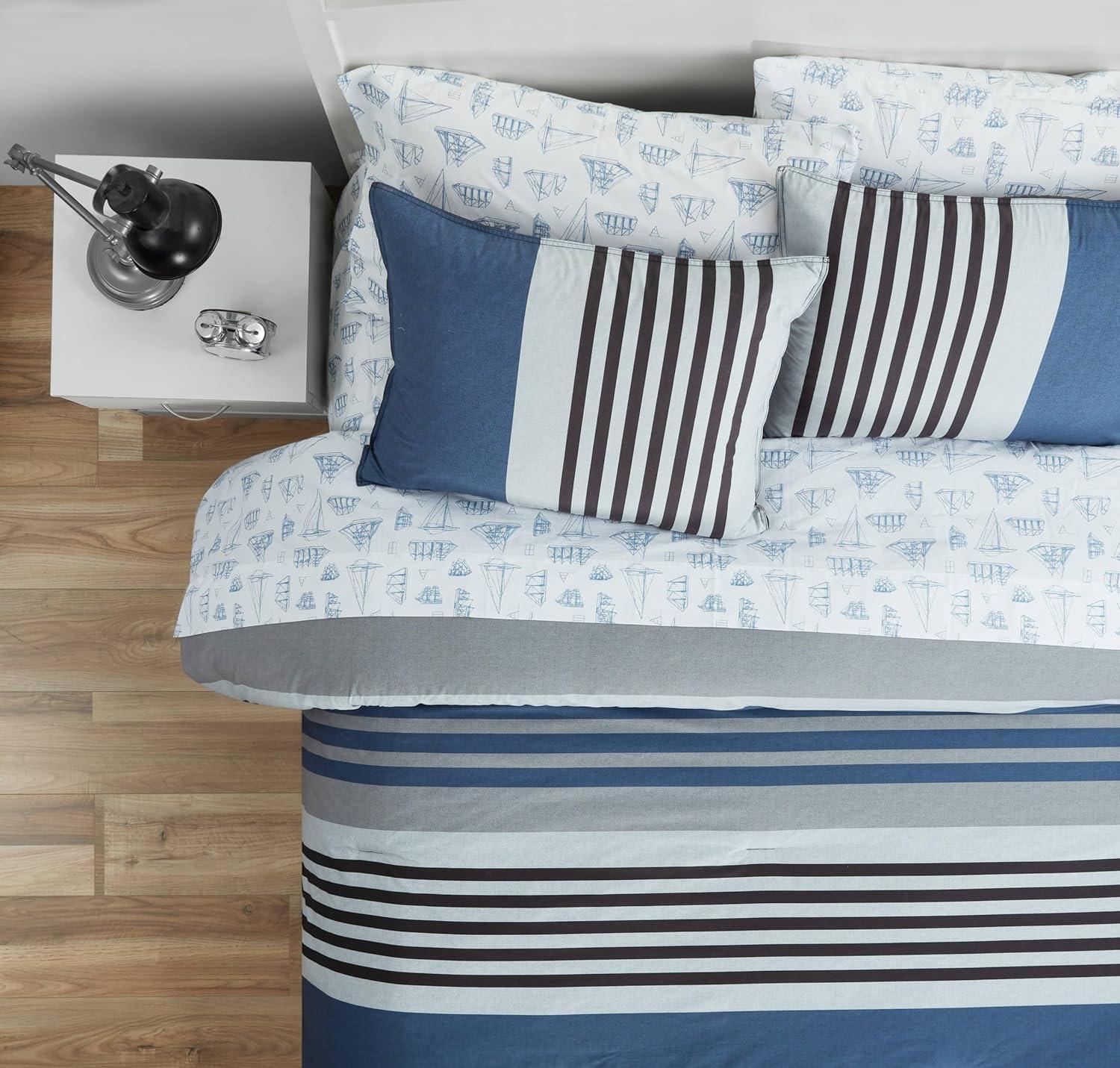 imageNautica  Twin Comforter Set Reversible Cotton Bedding with Matching Sham Medium Weight for Year Round Use Dorm Essentials OekoTex Certified Rendon CharcoalKing