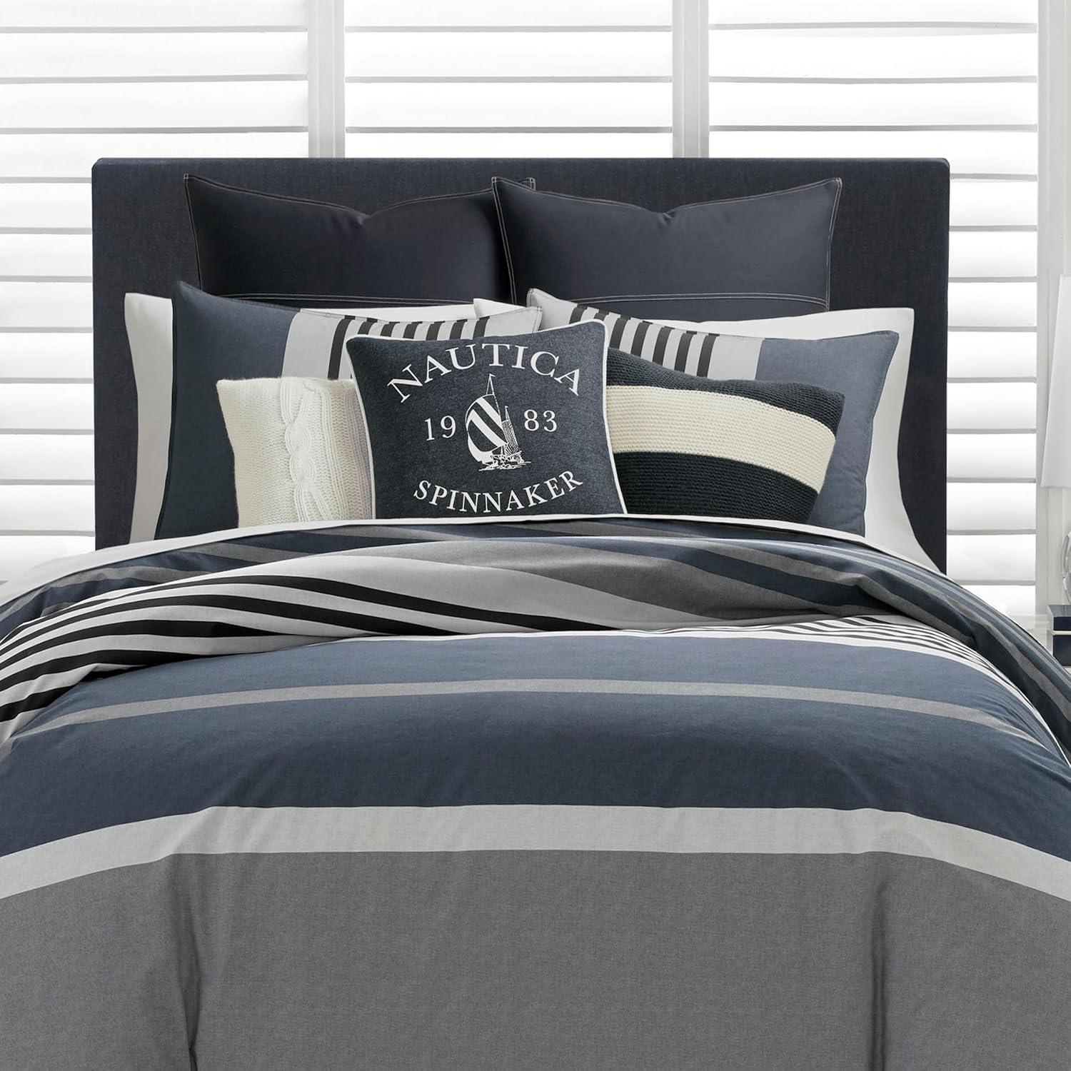 imageNautica  Twin Comforter Set Reversible Cotton Bedding with Matching Sham Medium Weight for Year Round Use Dorm Essentials OekoTex Certified Rendon CharcoalKing