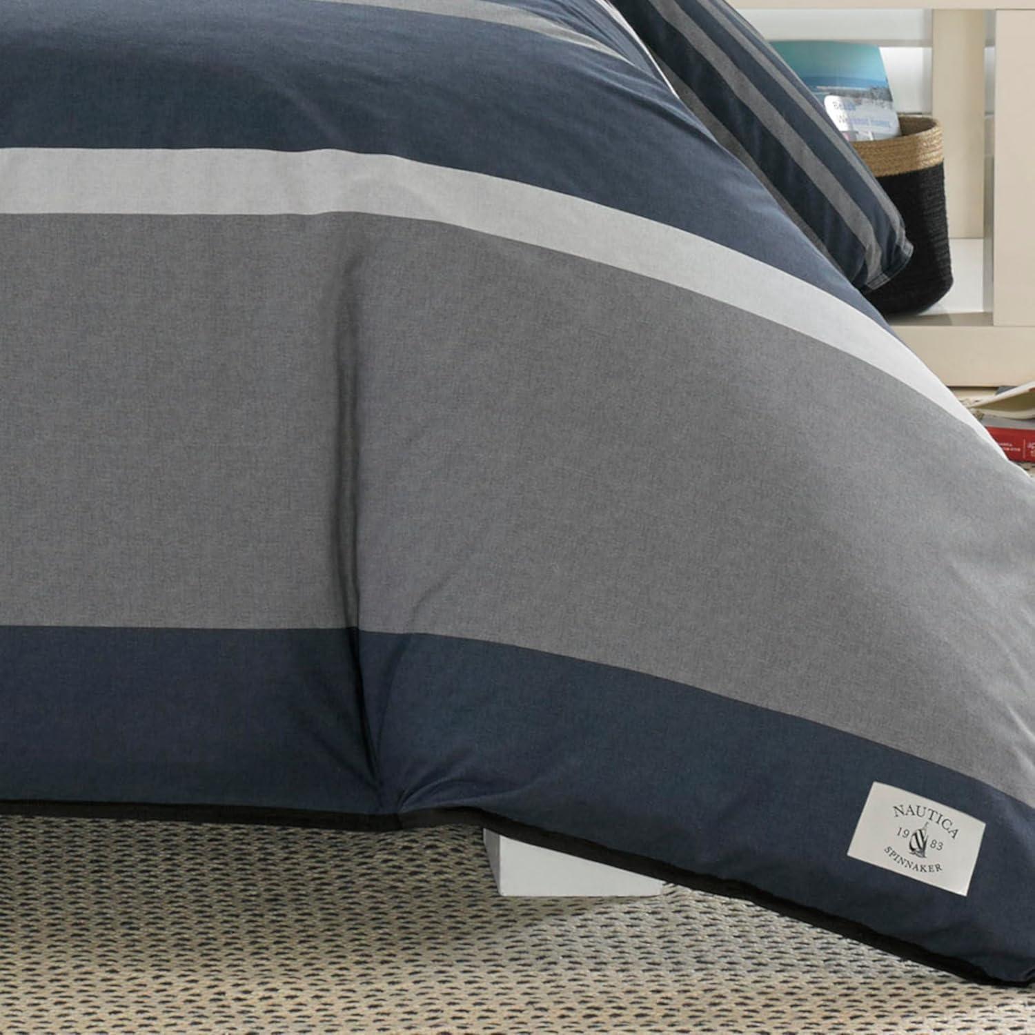 imageNautica  Twin Comforter Set Reversible Cotton Bedding with Matching Sham Medium Weight for Year Round Use Dorm Essentials OekoTex Certified Rendon CharcoalKing