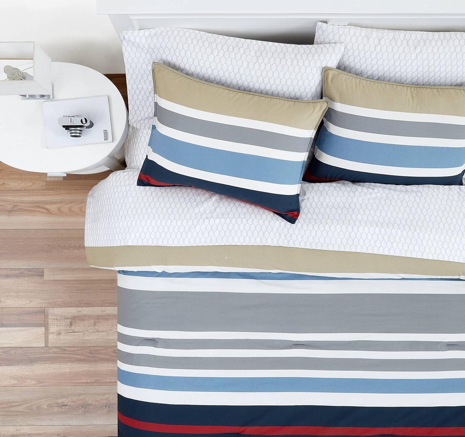 imageNautica  Twin Comforter Set Reversible Cotton Bedding with Matching Sham Medium Weight for Year Round Use OekoTex Certified Dorm Essentials Bradford NavyKhakiTwin