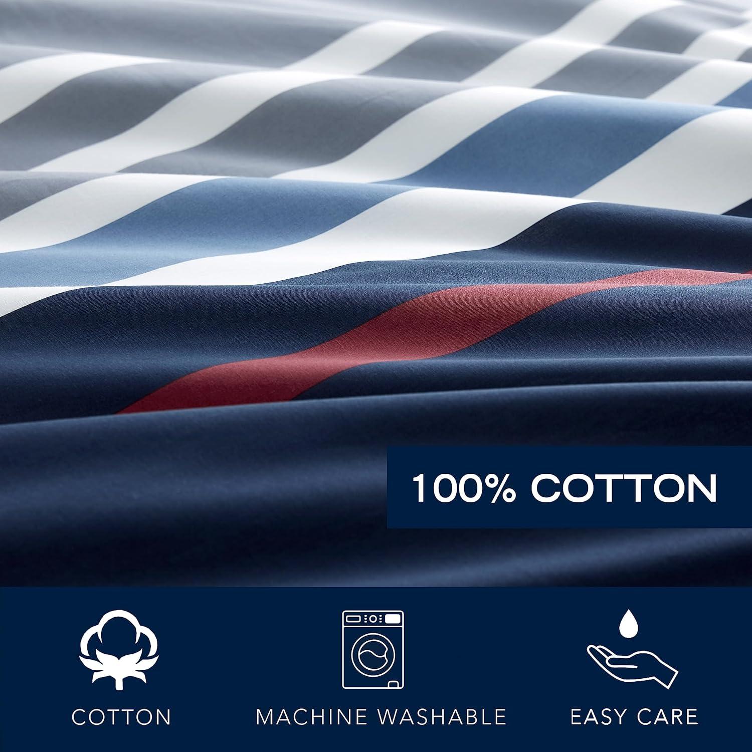 imageNautica  Twin Comforter Set Reversible Cotton Bedding with Matching Sham Medium Weight for Year Round Use OekoTex Certified Dorm Essentials Bradford NavyKhakiQueen