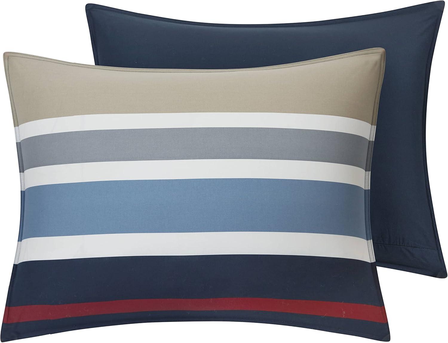 imageNautica  Twin Comforter Set Reversible Cotton Bedding with Matching Sham Medium Weight for Year Round Use OekoTex Certified Dorm Essentials Bradford NavyKhakiQueen