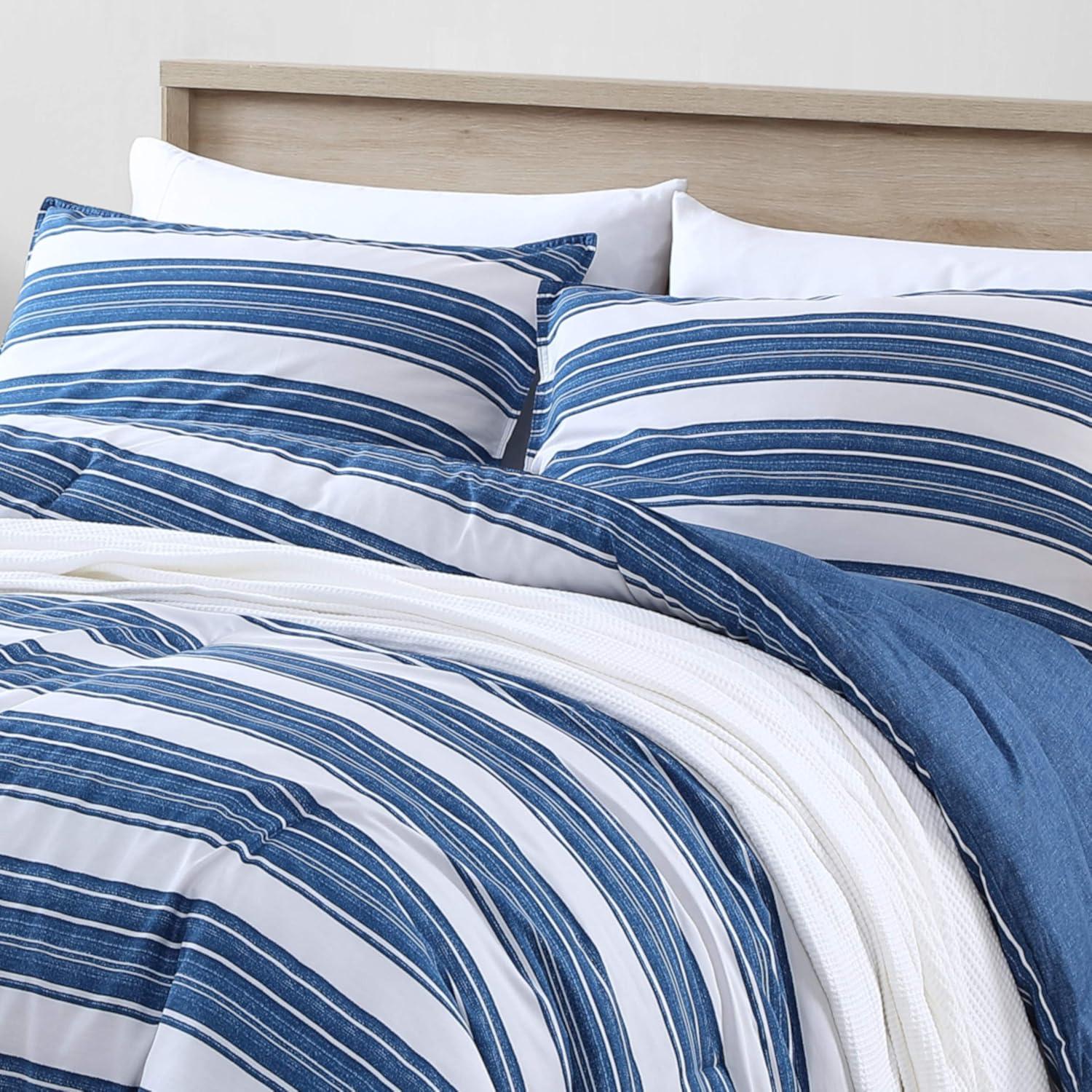 imageNautica  Twin Comforter Set Reversible Cotton Bedding with Matching Sham MediumWeight for Year Round Use Dorm Essentials OekoTex Certified Trimmer BlueVintage Crew Stripe