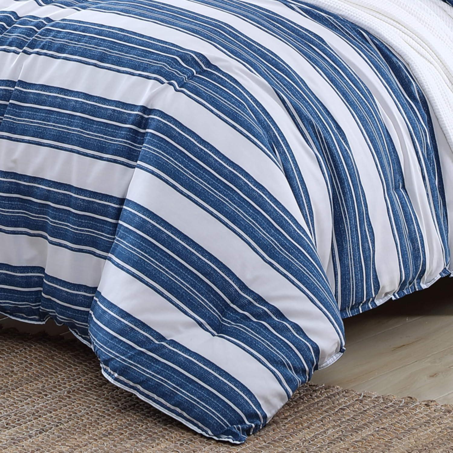 imageNautica  Twin Comforter Set Reversible Cotton Bedding with Matching Sham MediumWeight for Year Round Use Dorm Essentials OekoTex Certified Trimmer BlueVintage Crew Stripe