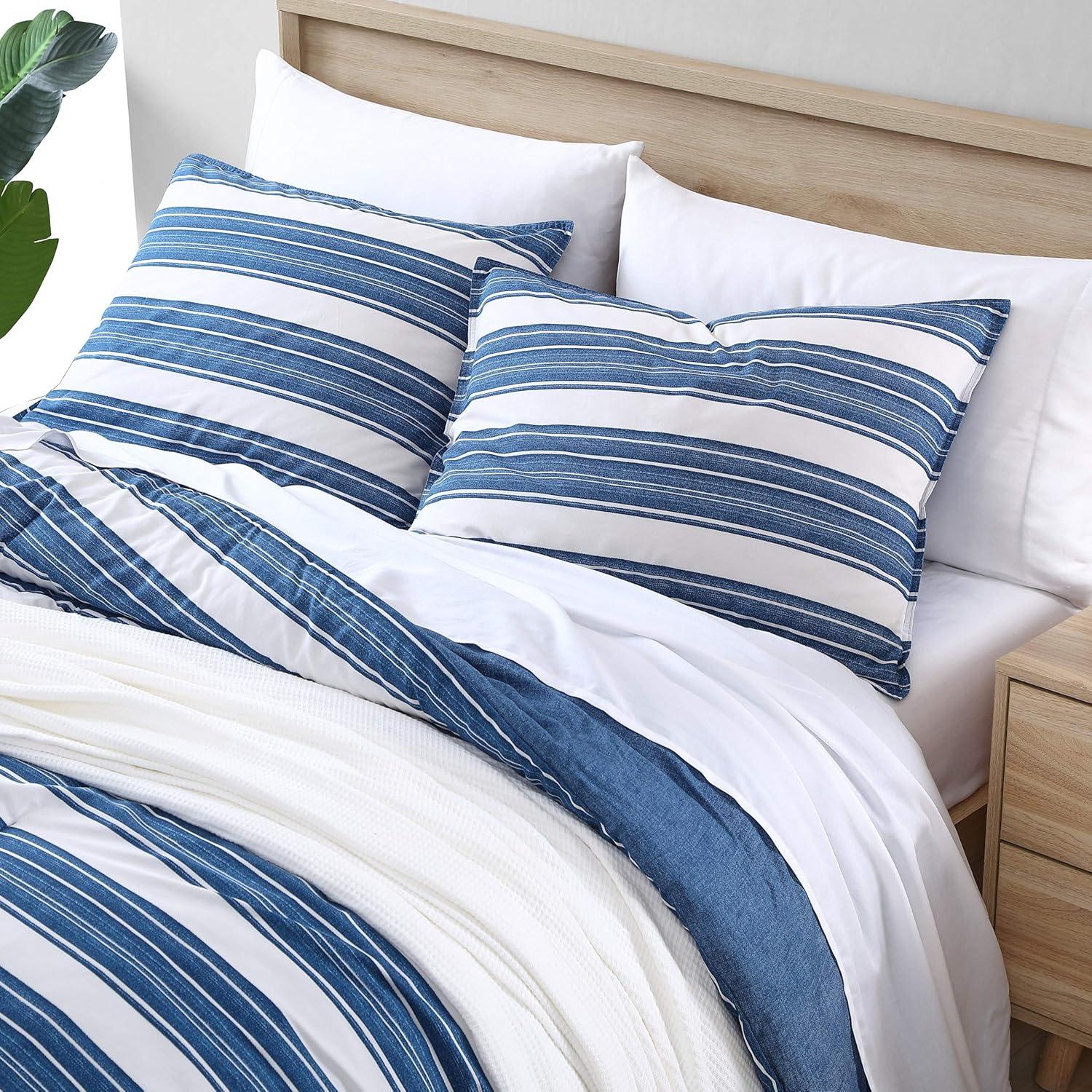 imageNautica  Twin Comforter Set Reversible Cotton Bedding with Matching Sham MediumWeight for Year Round Use Dorm Essentials OekoTex Certified Trimmer BlueVintage Crew Stripe
