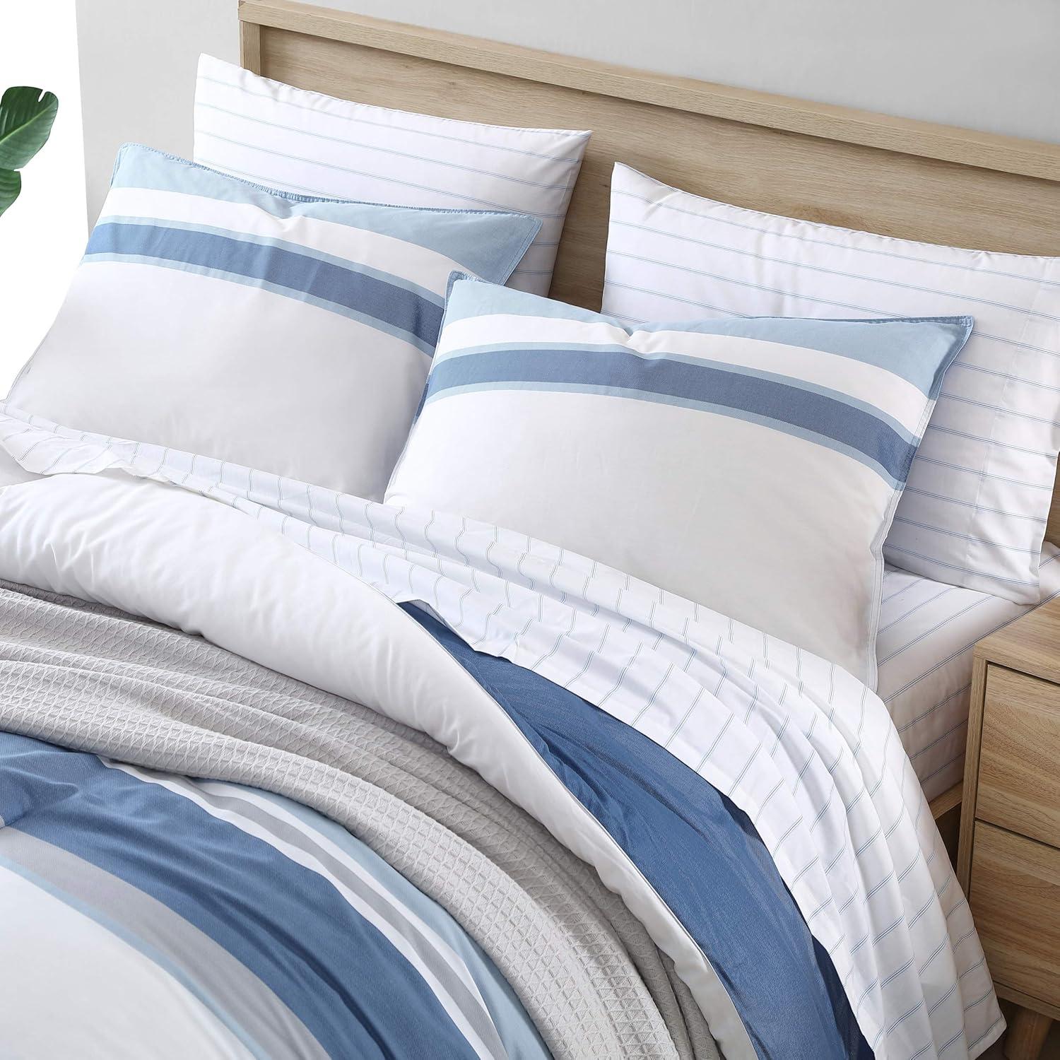imageNautica  Twin Comforter Set Reversible Cotton Bedding with Matching Sham MediumWeight for Year Round Use Dorm Essentials OekoTex Certified Trimmer BlueTrimmer BlueGrey