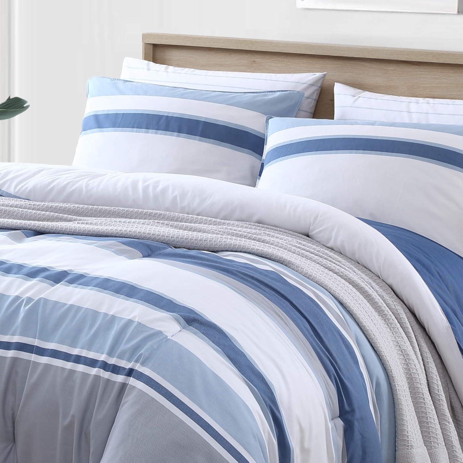 imageNautica  Twin Comforter Set Reversible Cotton Bedding with Matching Sham MediumWeight for Year Round Use Dorm Essentials OekoTex Certified Trimmer BlueTrimmer Blue