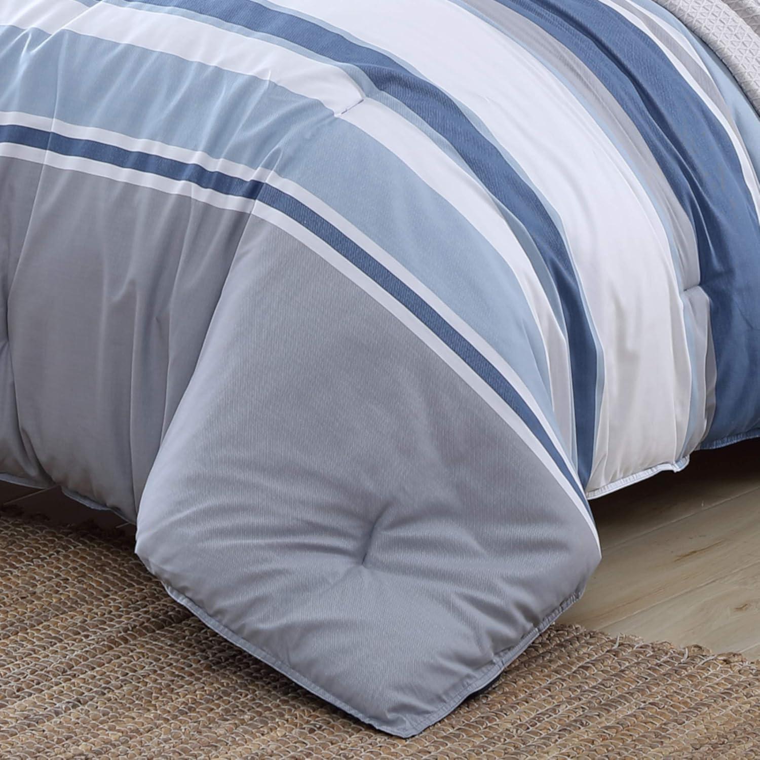 imageNautica  Twin Comforter Set Reversible Cotton Bedding with Matching Sham MediumWeight for Year Round Use Dorm Essentials OekoTex Certified Trimmer BlueTrimmer BlueGrey