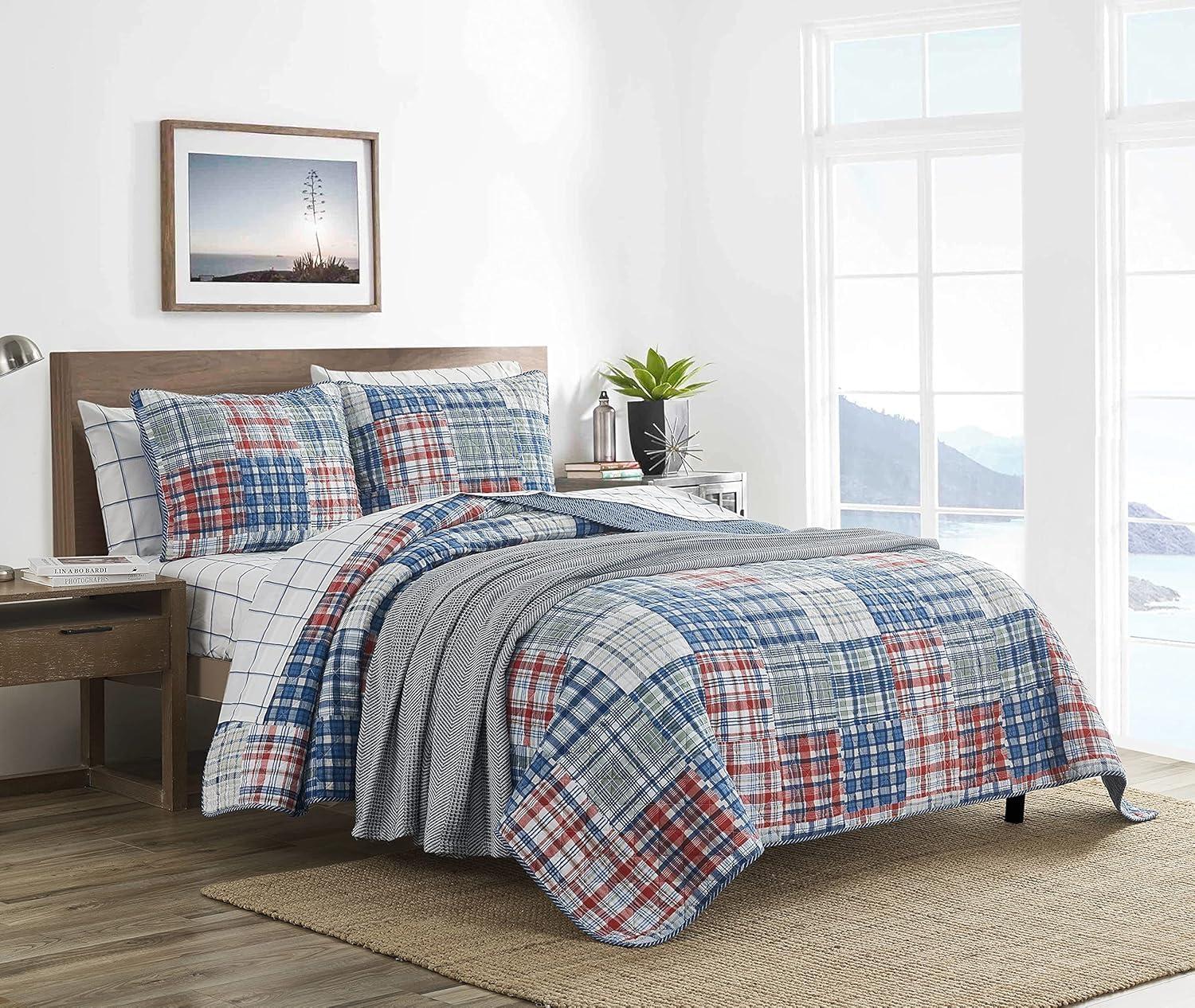 imageNautica  Twin Quilt Set All Season Cotton Home Bedding Dorm Room Essentials Raeford Blue TwinRaeford BlueRedGreen