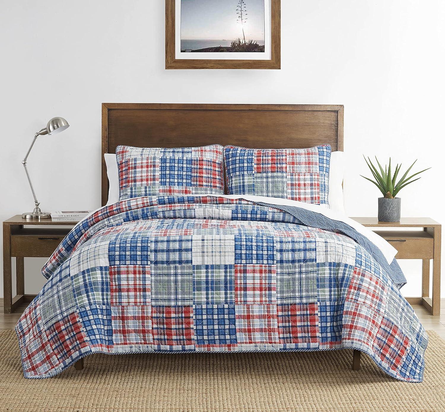 imageNautica  Twin Quilt Set All Season Cotton Home Bedding Dorm Room Essentials Raeford Blue TwinRaeford BlueRedGreen