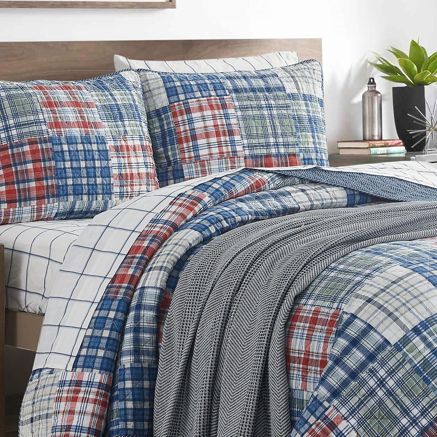 imageNautica  Twin Quilt Set All Season Cotton Home Bedding Dorm Room Essentials Raeford Blue TwinRaeford BlueRedGreen
